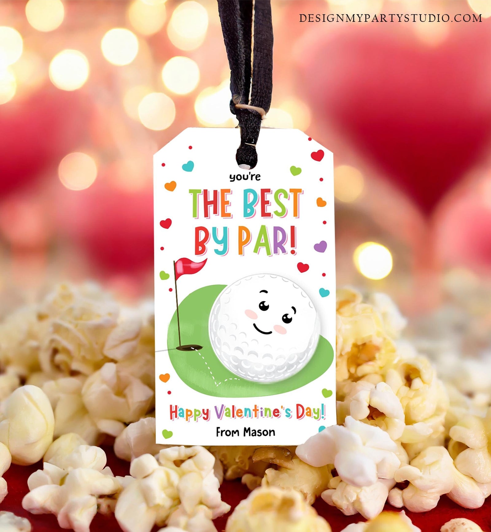 Editable You're the Best by Par Friend Valentines Day Gift Tag Golf Ball Hole in One Card Kids School Classroom Template Printable 0370