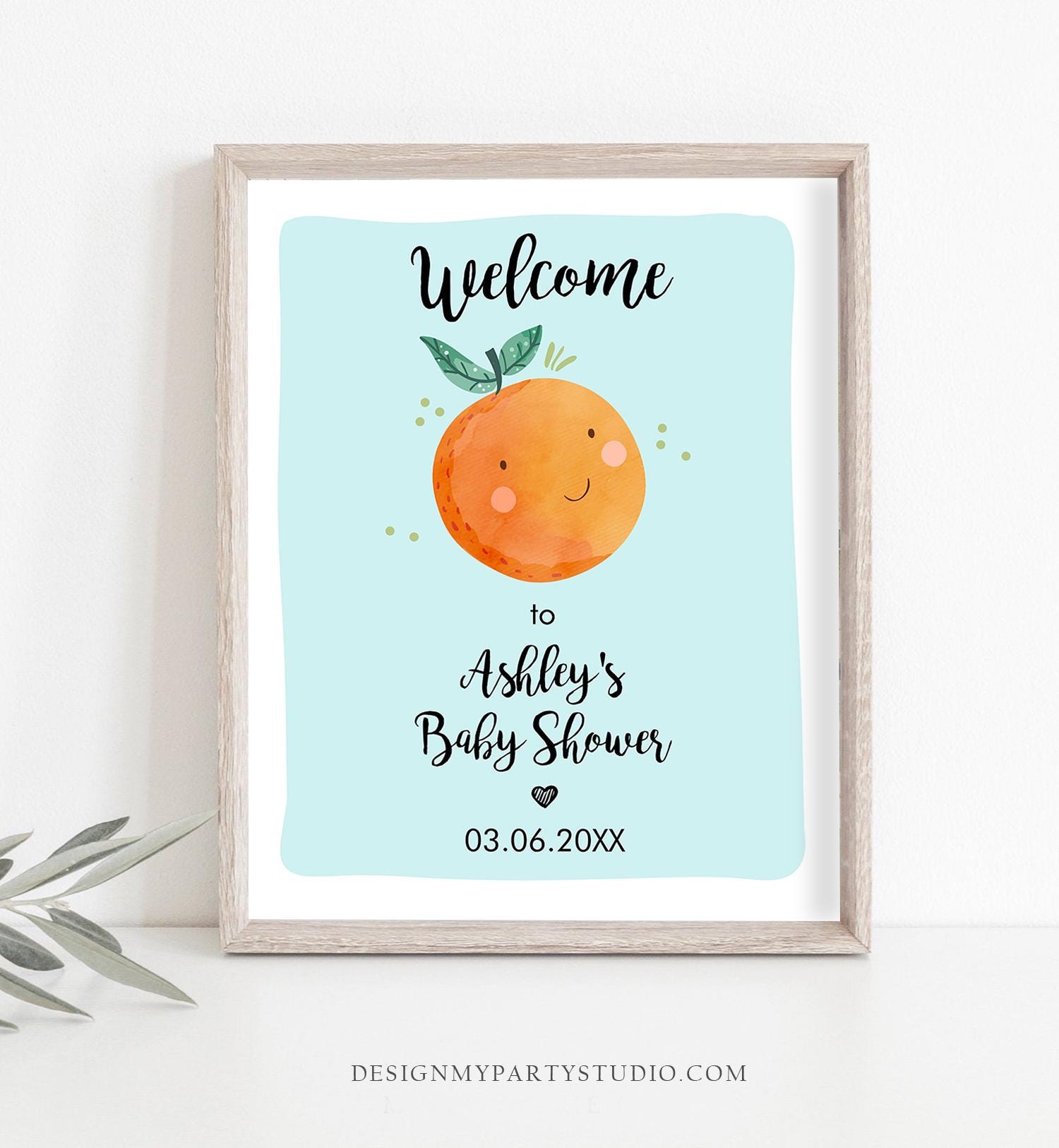 Editable Little Cutie Baby Shower Welcome Sign Boy Blue Couples Shower Clementine Orange Poster Yard Digital Template Printable 0330