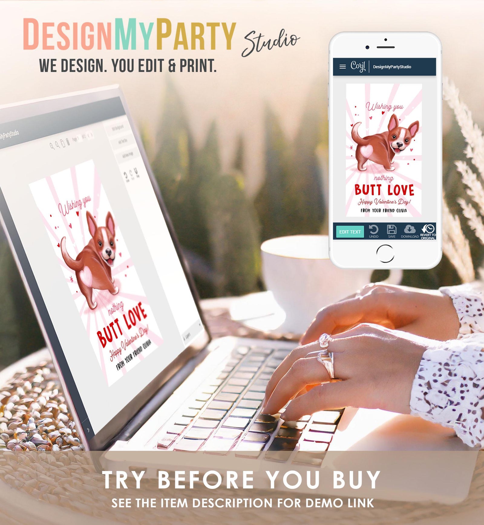 Editable Funny Valentine's Day Tag Nothing Butt Love Dog Puppy Valentine Gift Tag Kids School Classroom Card Digital Template Printable 0370