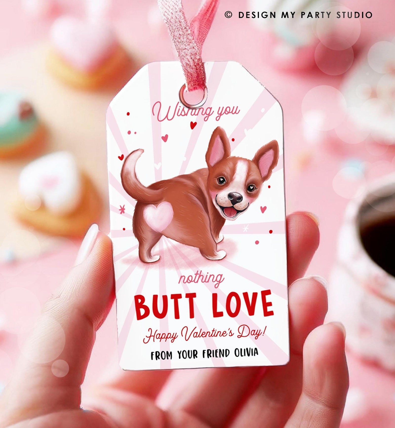 Editable Funny Valentine's Day Tag Nothing Butt Love Dog Puppy Valentine Gift Tag Kids School Classroom Card Digital Template Printable 0370