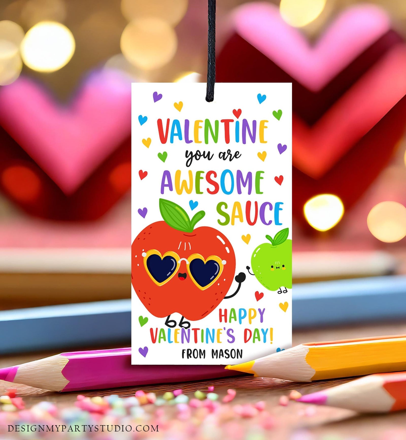 Editable You're Awesome Sauce Valentines Day Gift Tag Applesauce Fruit Juice Pouch Favor Kids School Classroom Template Printable 0370