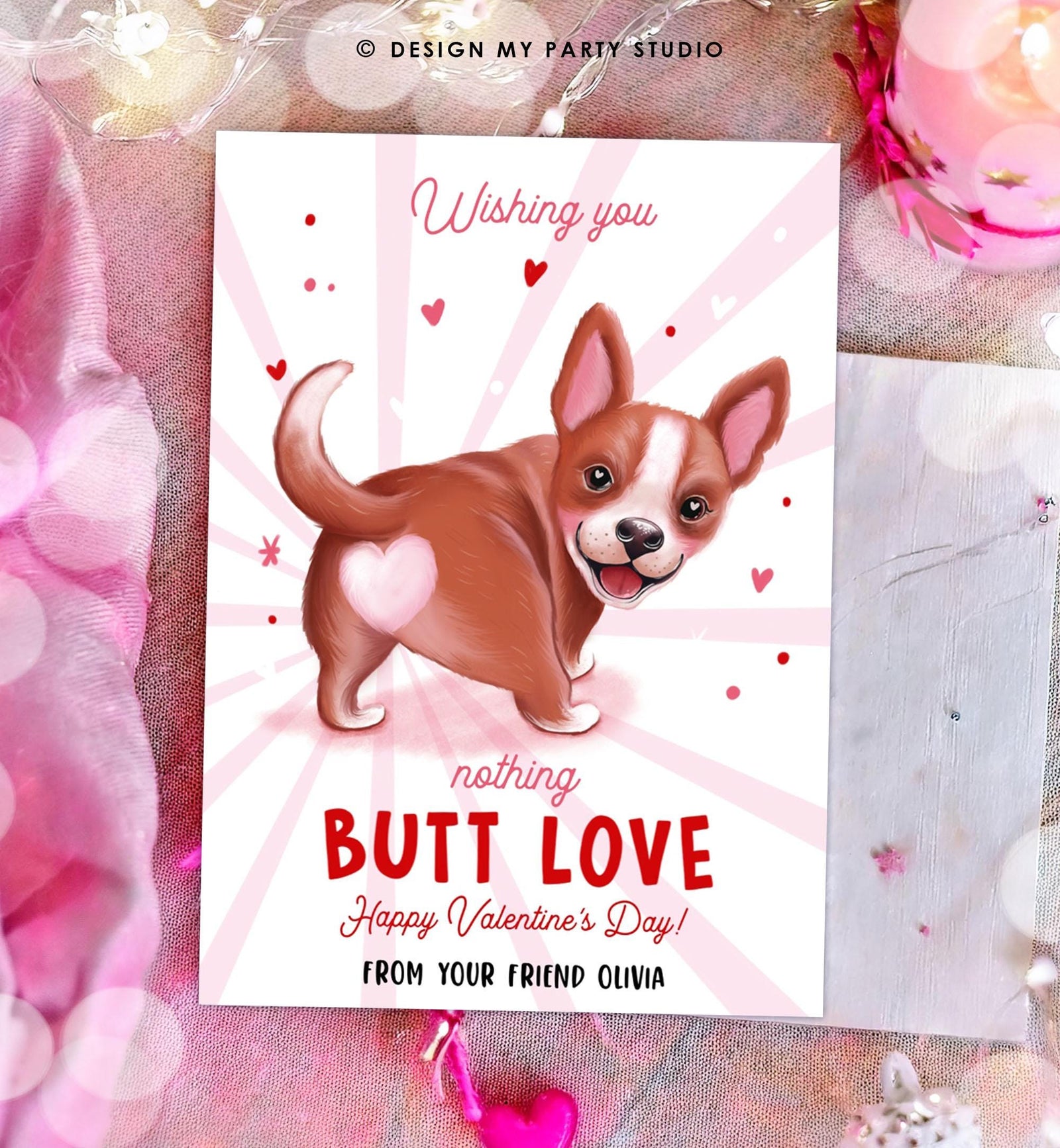 Editable Funny Valentine's Day Tag Butt Love Dog Puppy Valentine Gift Tag Kids School Classroom Card Digital Template Printable 0370