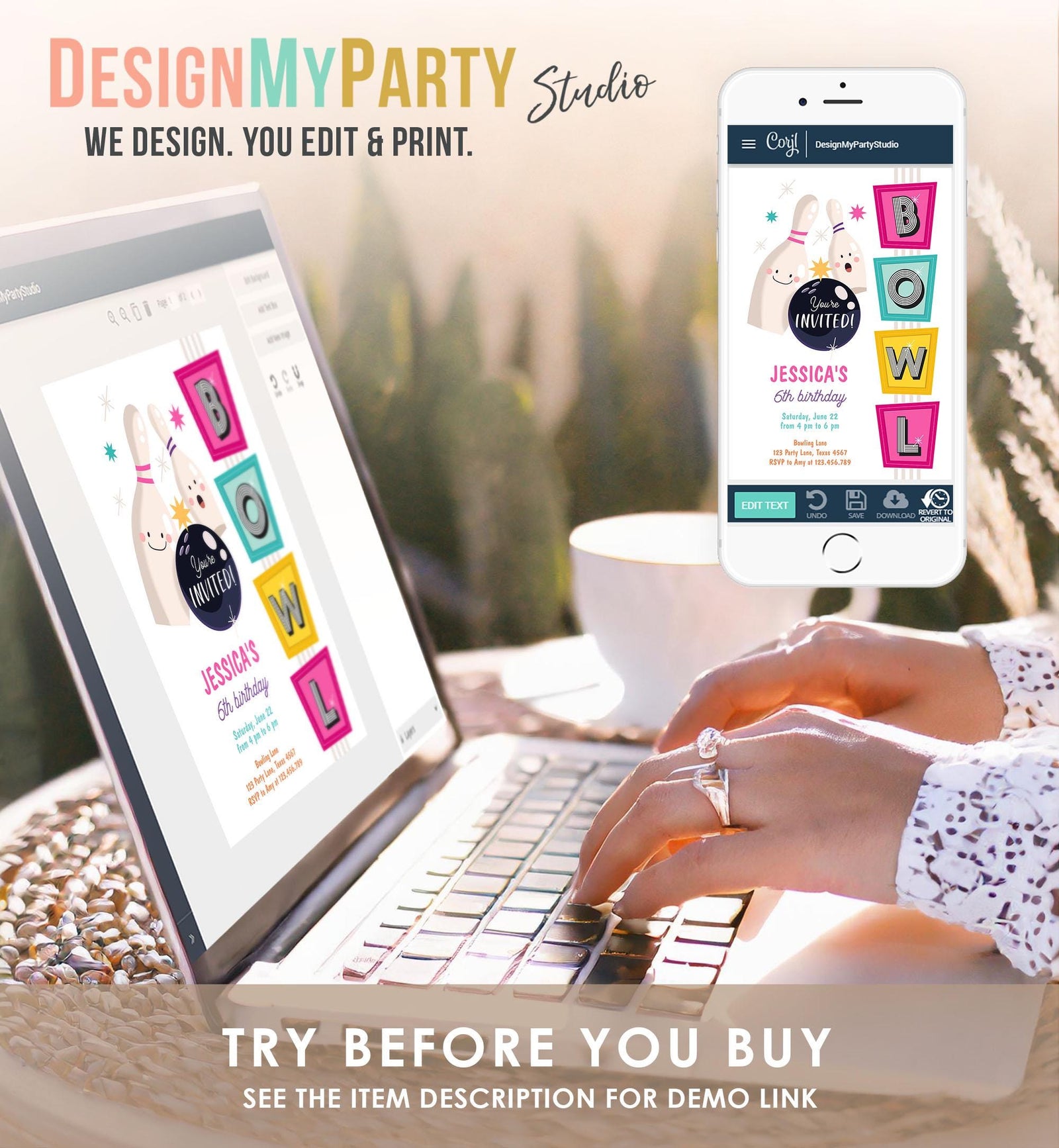 Editable Bowling Birthday Invitation Strike Up Some Fun Girl Pink Bowling Party Pizza Teen Retro Digital Download Template Printable 0505