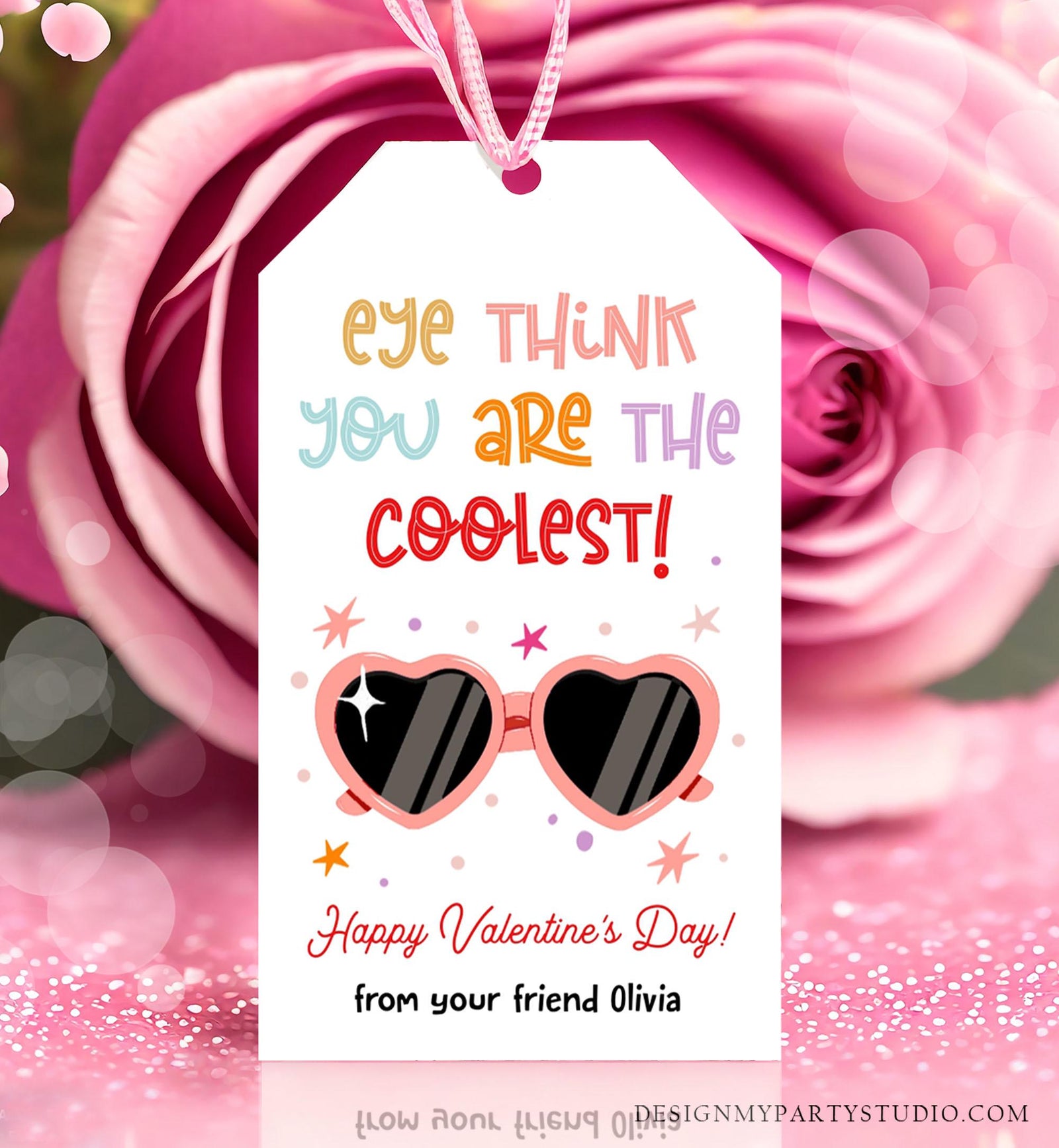 Editable Sunglasses Valentines Tag Valentines Glasses Eye Think You are The Coolest Non Candy Kids School Classroom Template Printable 0370