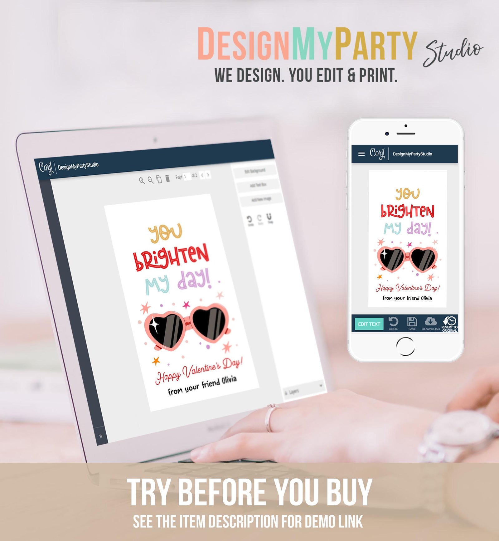 Editable Sunglasses Valentines Tag Valentines Glasses you Shine Bright Treat Non Candy Kids School Classroom Digital Template Printable 0370