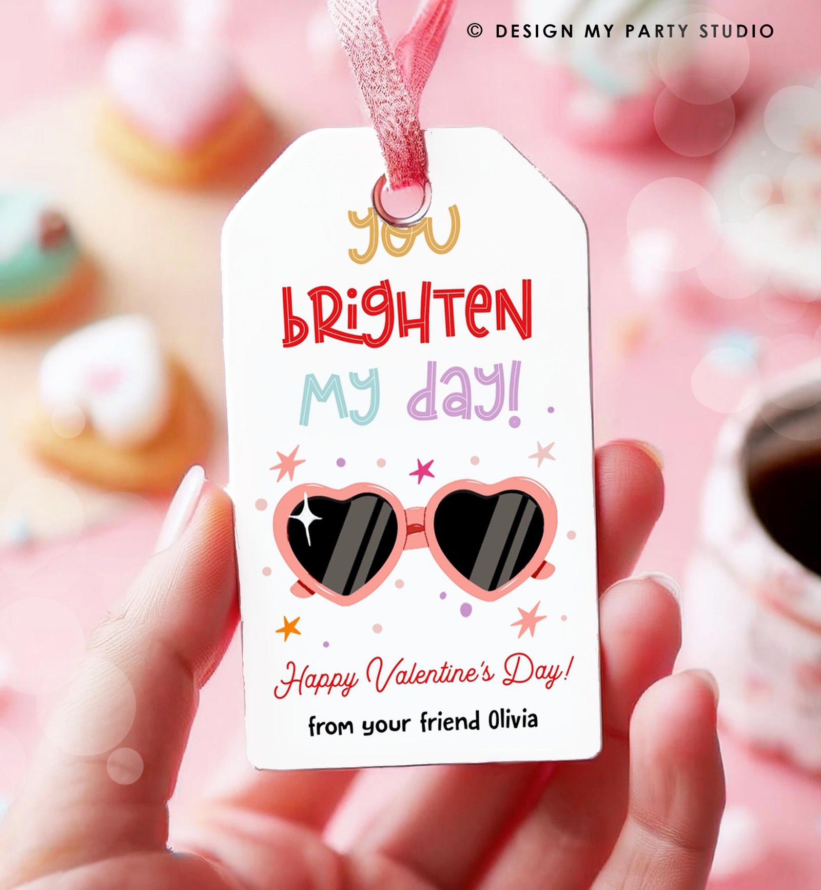Editable Sunglasses Valentines Tag Valentines Glasses you Shine Bright Treat Non Candy Kids School Classroom Digital Template Printable 0370