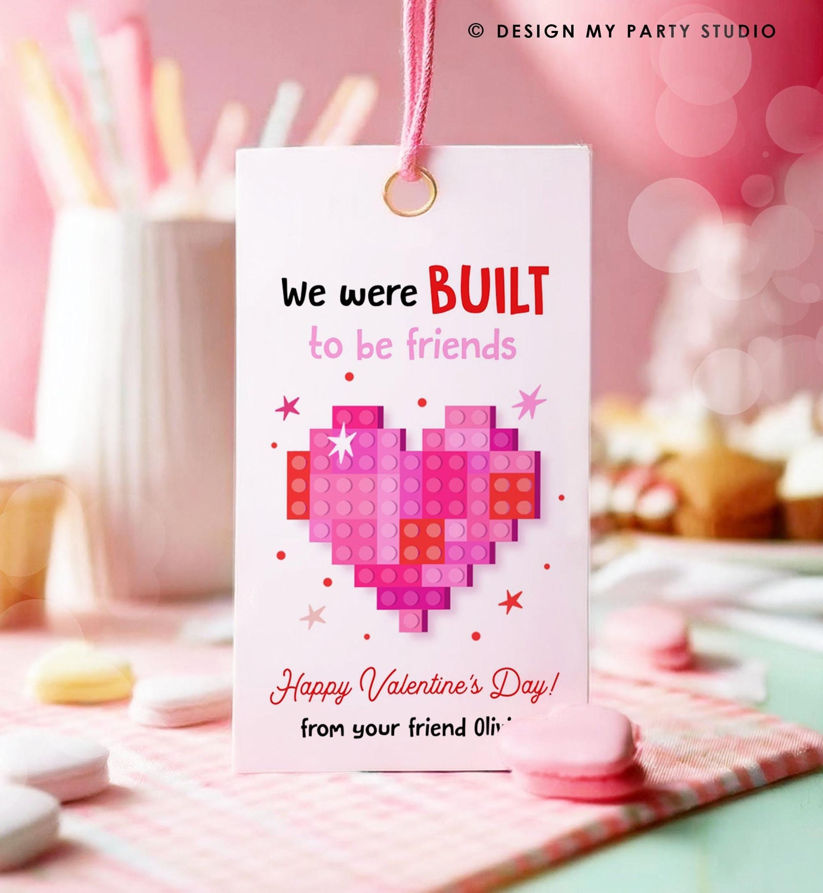Editable Valentines Day Gift Tag Building Blocks Non Candy Treat Built To Be Friends Kids School Classroom Download Template Printable 0370