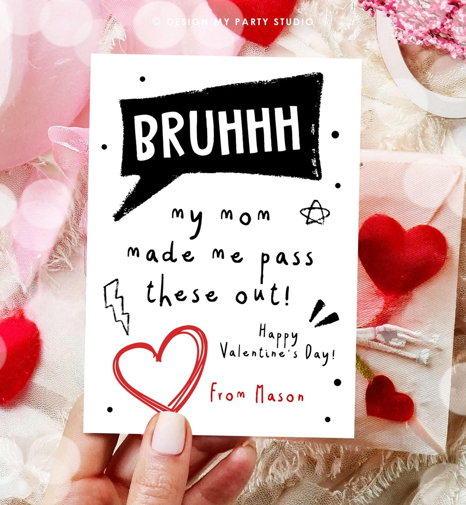 Editable Funny Valentine's Day Card Slang Valentine Kids Bruh Teen Boys Tween Tag Kids School Classroom Card Digital Template Printable 0370