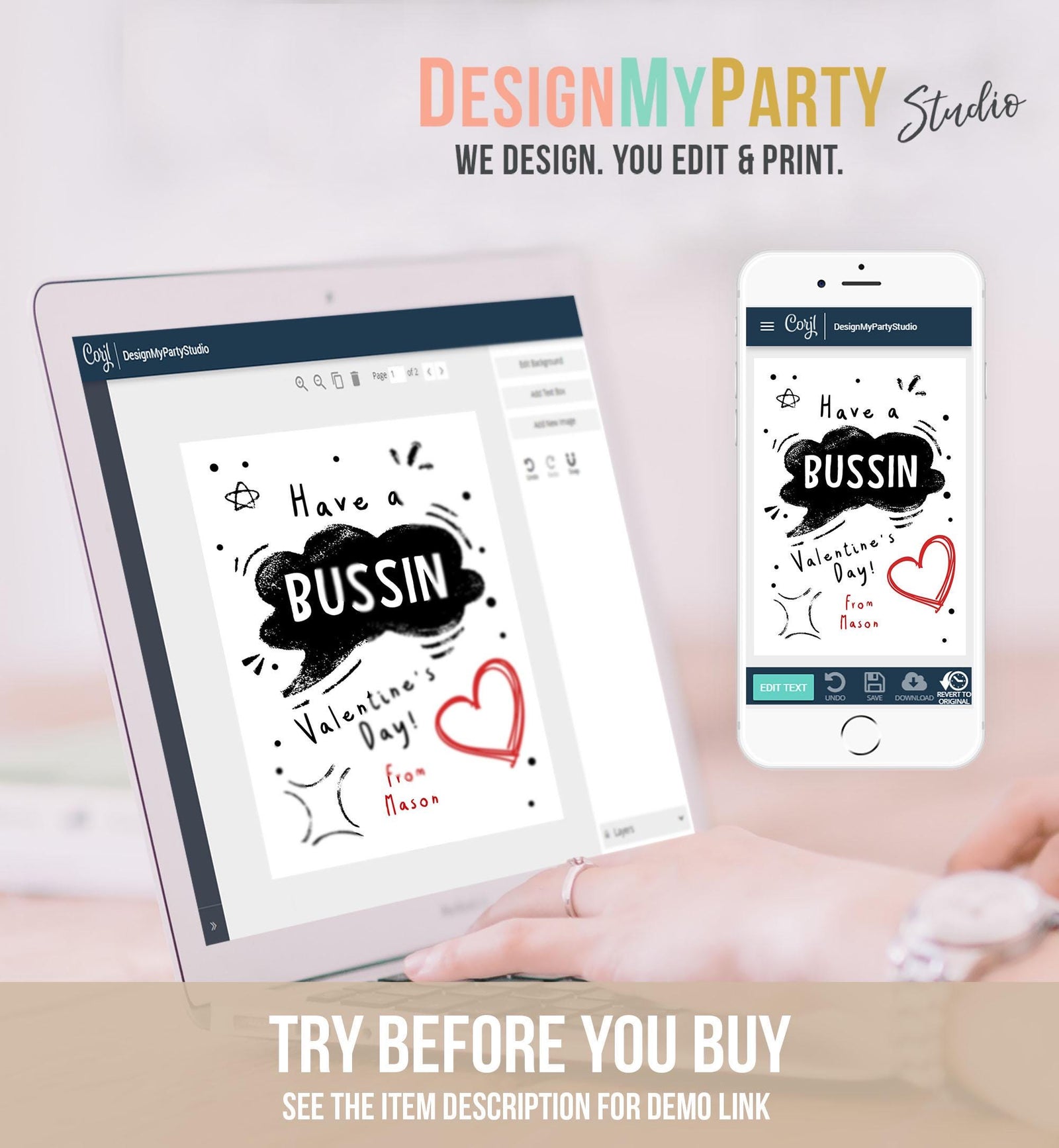 Editable Funny Valentine's Day Card Slang Valentine Kids Bussin Teen Boys Tween Tag Kids School Classroom Digital Template Printable 0370