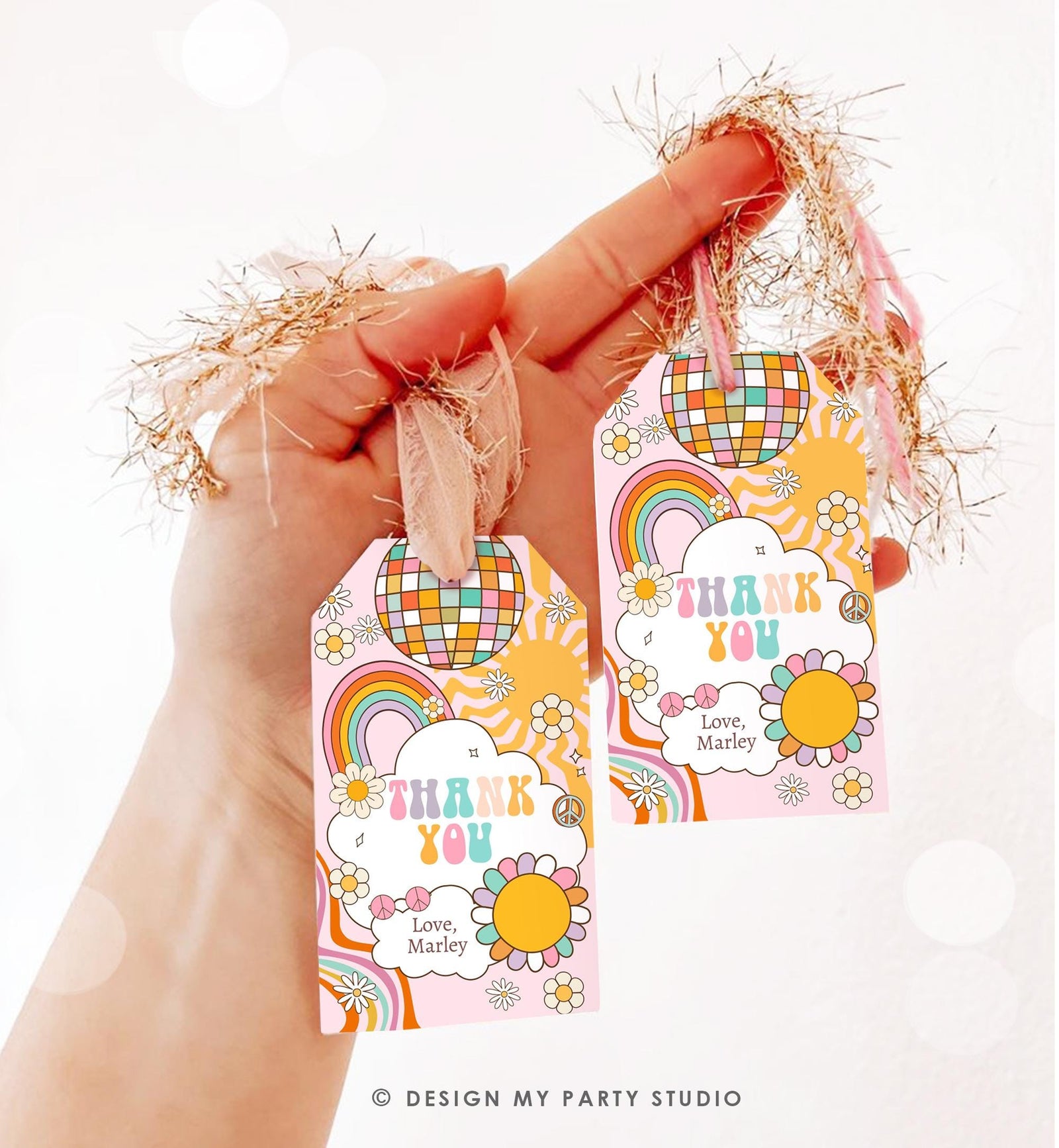 Editable Groovy Retro Favor Tag Disco Birthday Thank You Tag Girl Retro 70's Party Flower Power Hippie Digital Template Printable 0538