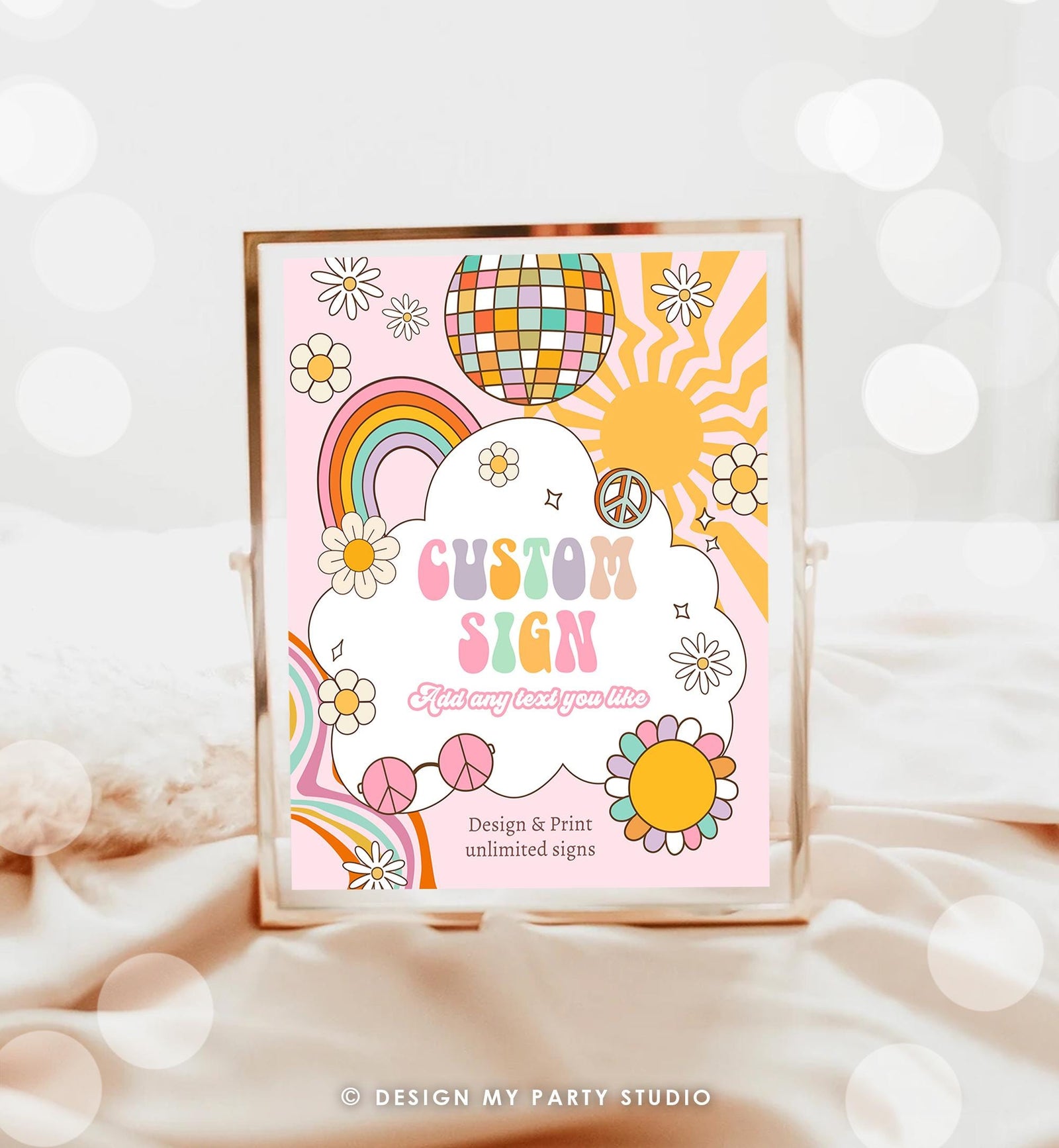 Editable Custom Sign Retro Groovy Birthday Party Disco Groovy Baby Shower Decor Daisy Floral Hippie 70s 8x10 Digital Template Printable 0538