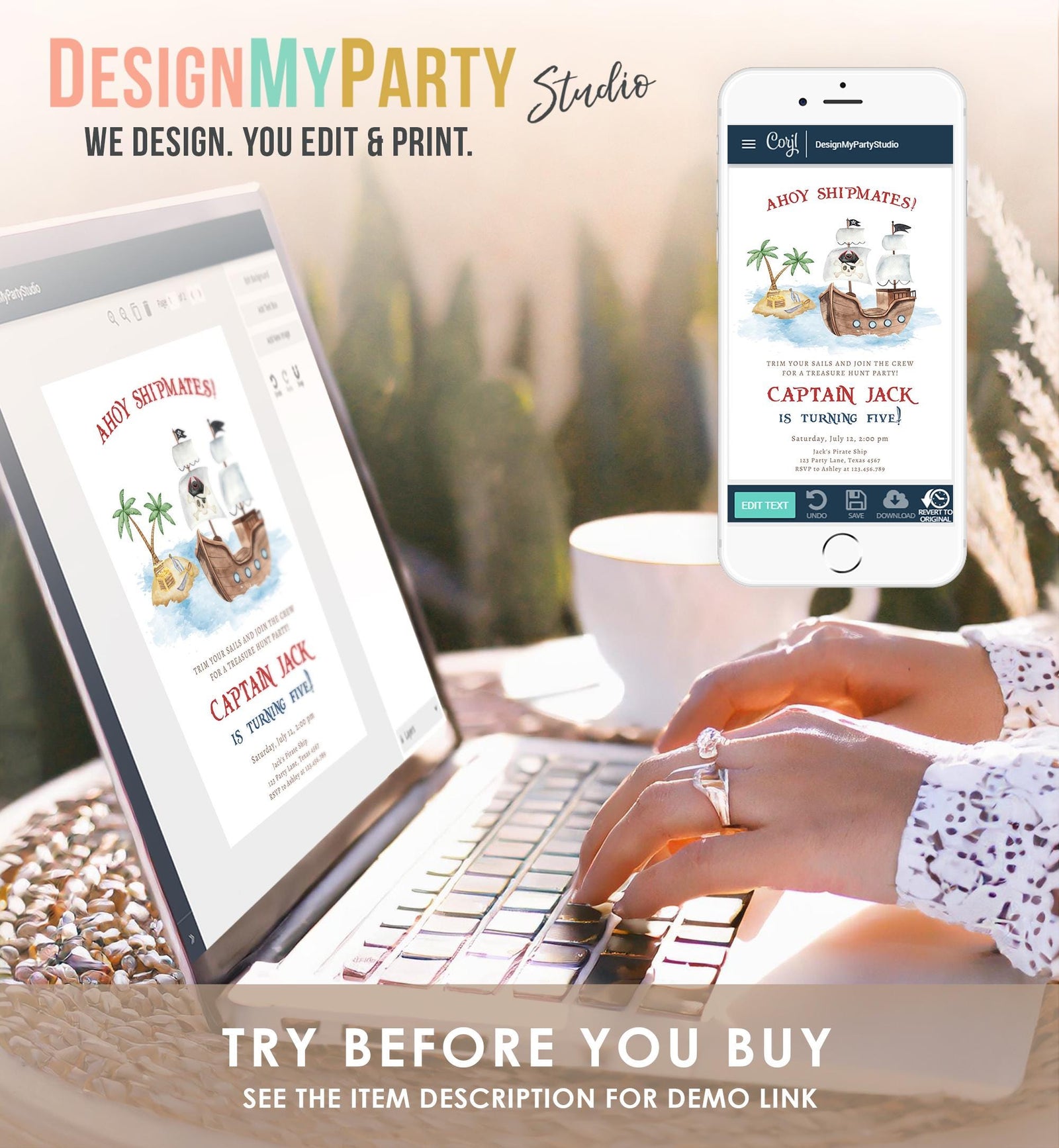 Editable Ahoy Shipmates Pirate Birthday Invitation Pirates Party Nautical Adventure Ship Treasure Map Digital Evite Template Printable 0531