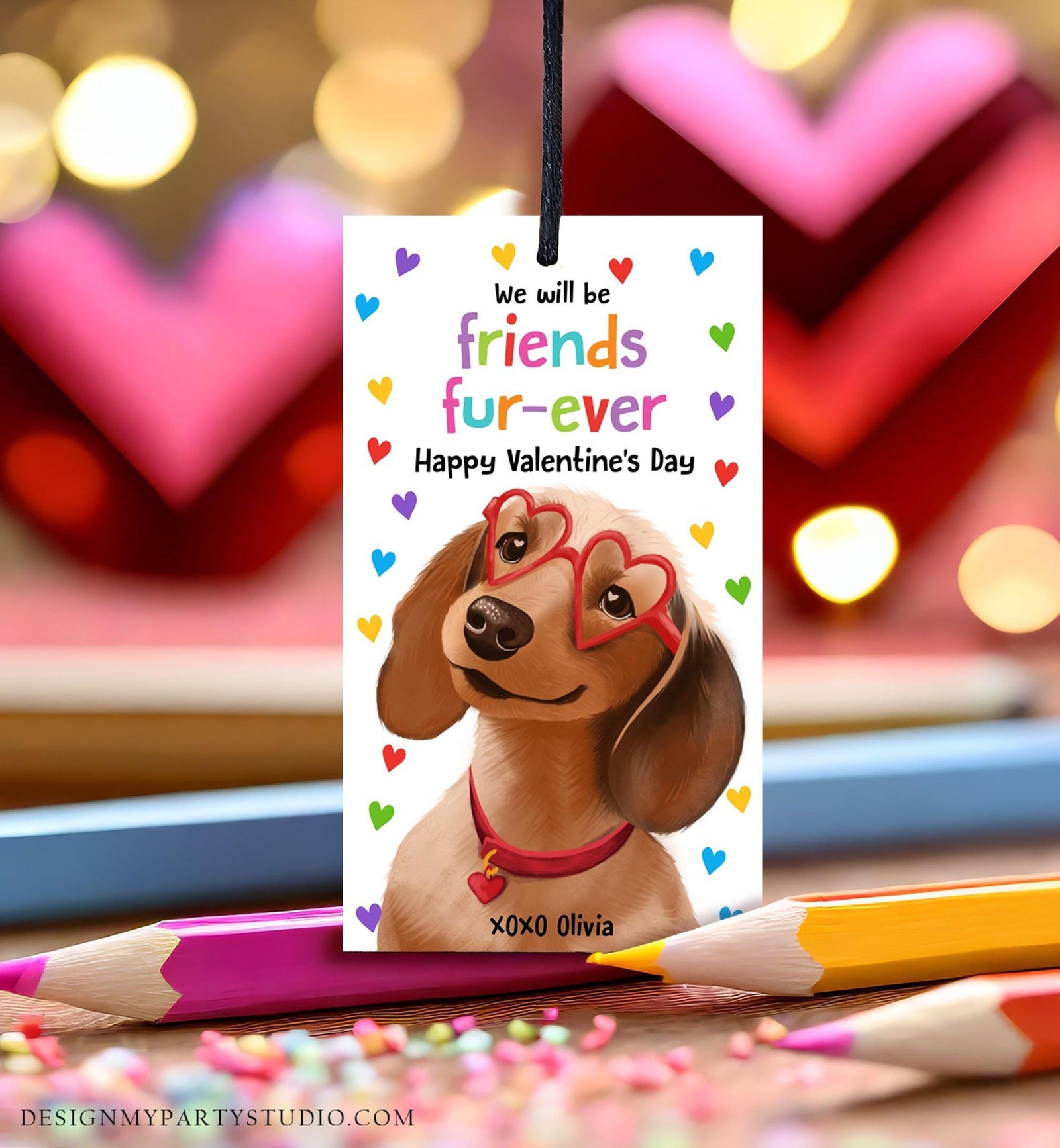 Editable Valentine's Day Tag Friends Fur-ever Dog Valentine Gift Tag Puppy Kids School Classroom Funny Card Digital Template Printable 0370