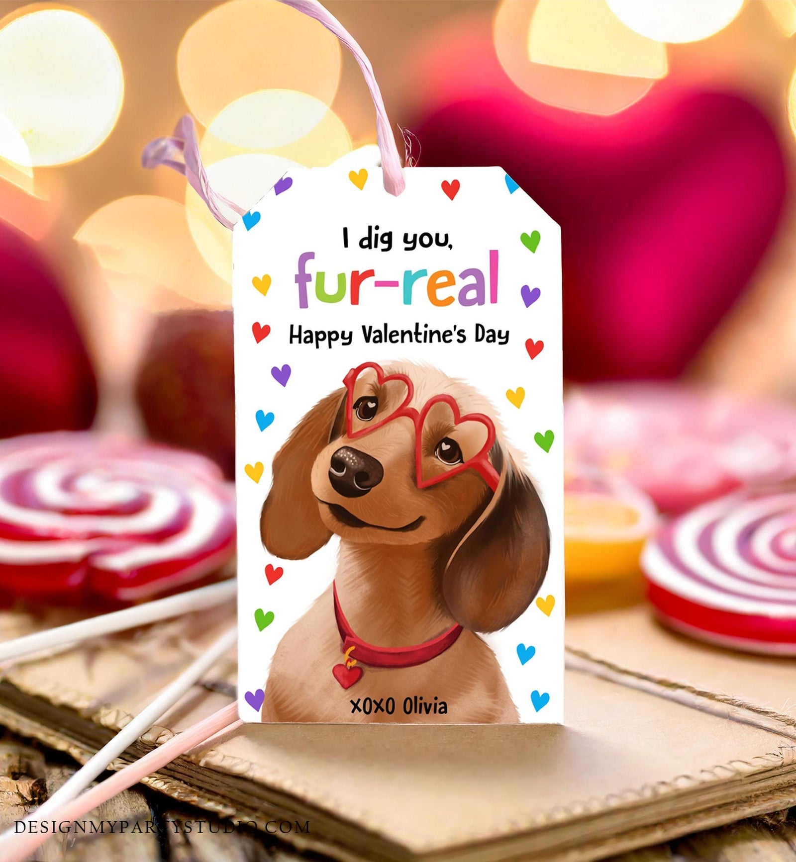 Editable Valentine's Day Tag Dig You Fur-real Dog Valentine Gift Tag Puppy Kids School Classroom Funny Card Digital Template Printable 0370