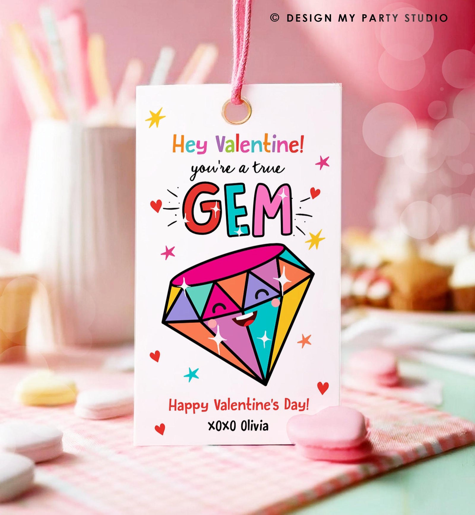 Editable Valentines Day Card You're a Gem Classroom Valentine's Gift Tag Friendship Kids School Template Printable Digital Download 0370