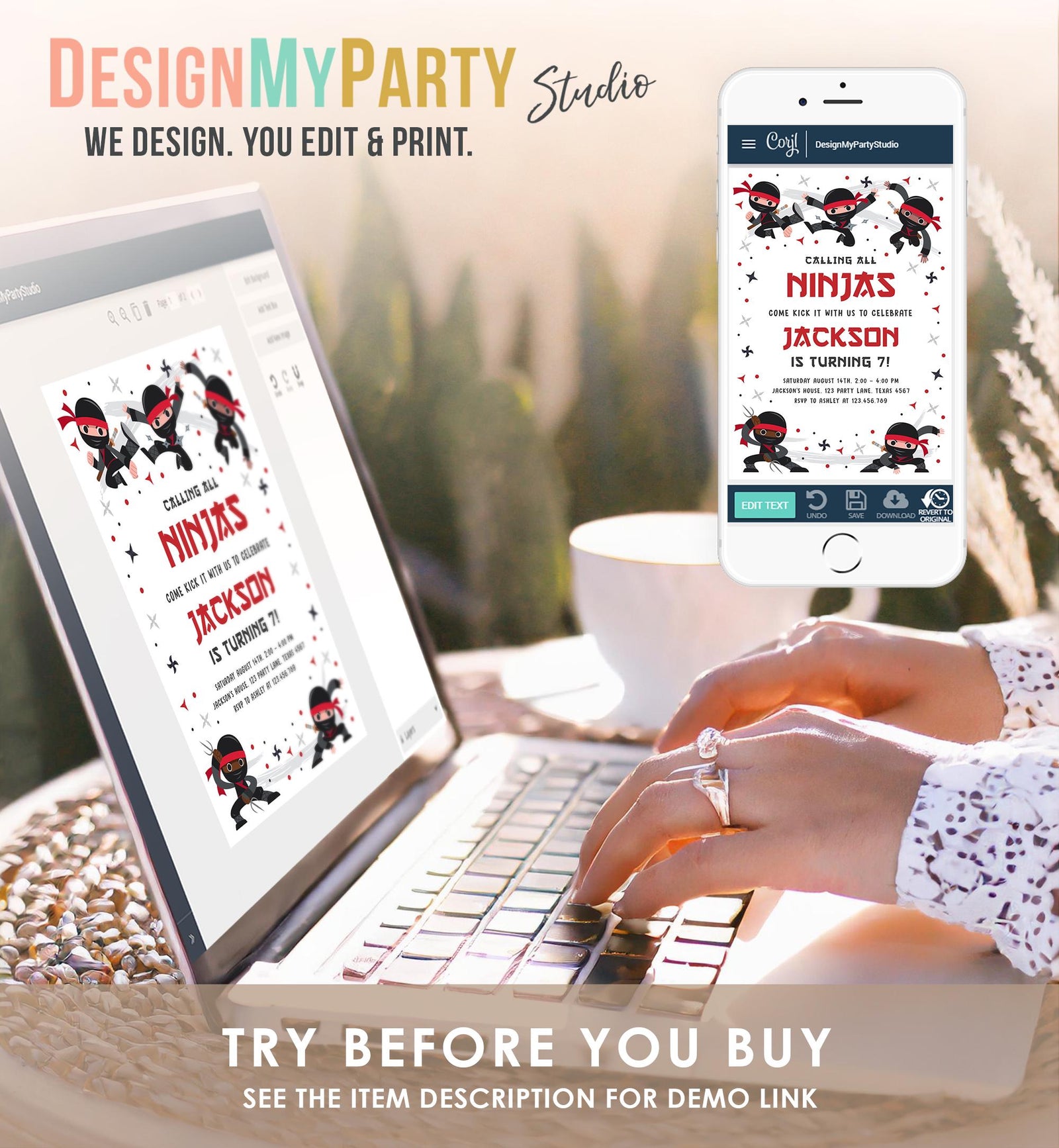 Editable Ninja Birthday Invitation Boy Red Martial Arts Party Warrior Karate Ninjutsu Digital Download Evite Template Printable 0534