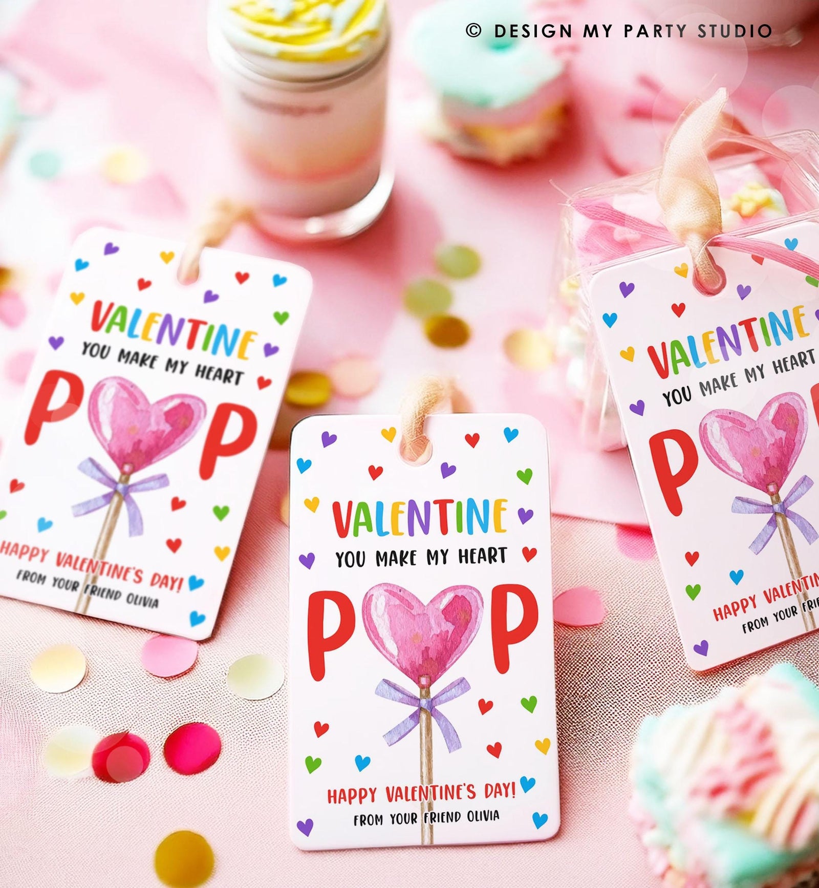 Editable Lollipop Valentines Tag Valentine's Day Gift Tag You Make My Heart Pop Sucker Kids School Classroom Digital Template Printable 0370