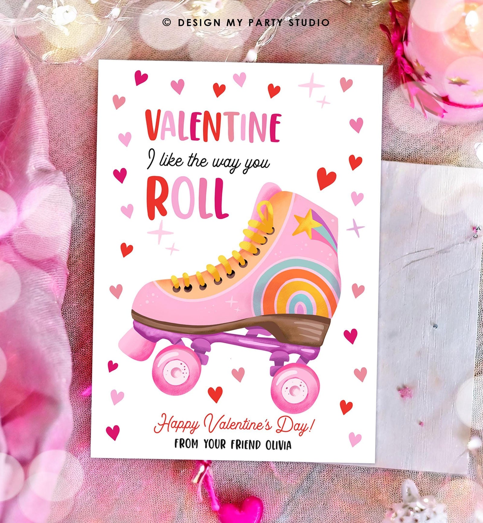 Editable Roller Skate Valentine Treat Valentines Day Card I Like The Way You Roll Kids School Classroom Digital Template Printable 0370