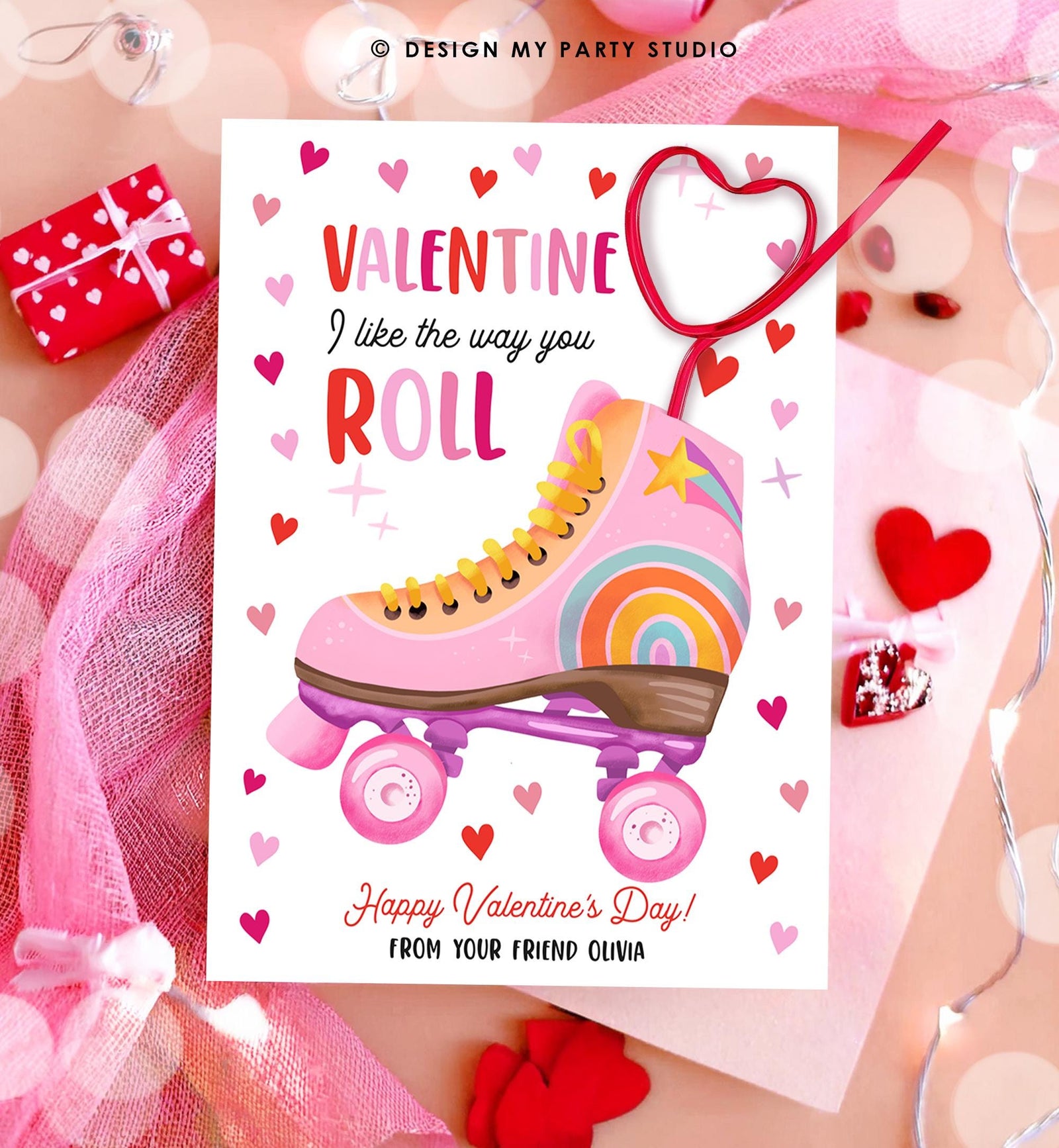 Editable Roller Skate Valentine Treat Valentines Day Card I Like The Way You Roll Kids School Classroom Digital Template Printable 0370