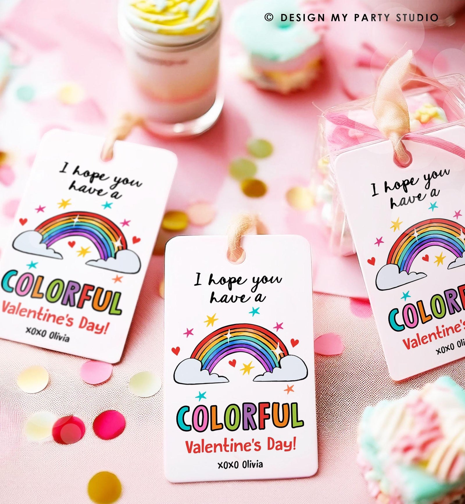 Editable Rainbow Valentine's Day Gift Tag Color Colorful Valentine Card Crayon Classroom School Digital Download Template Printable 0370