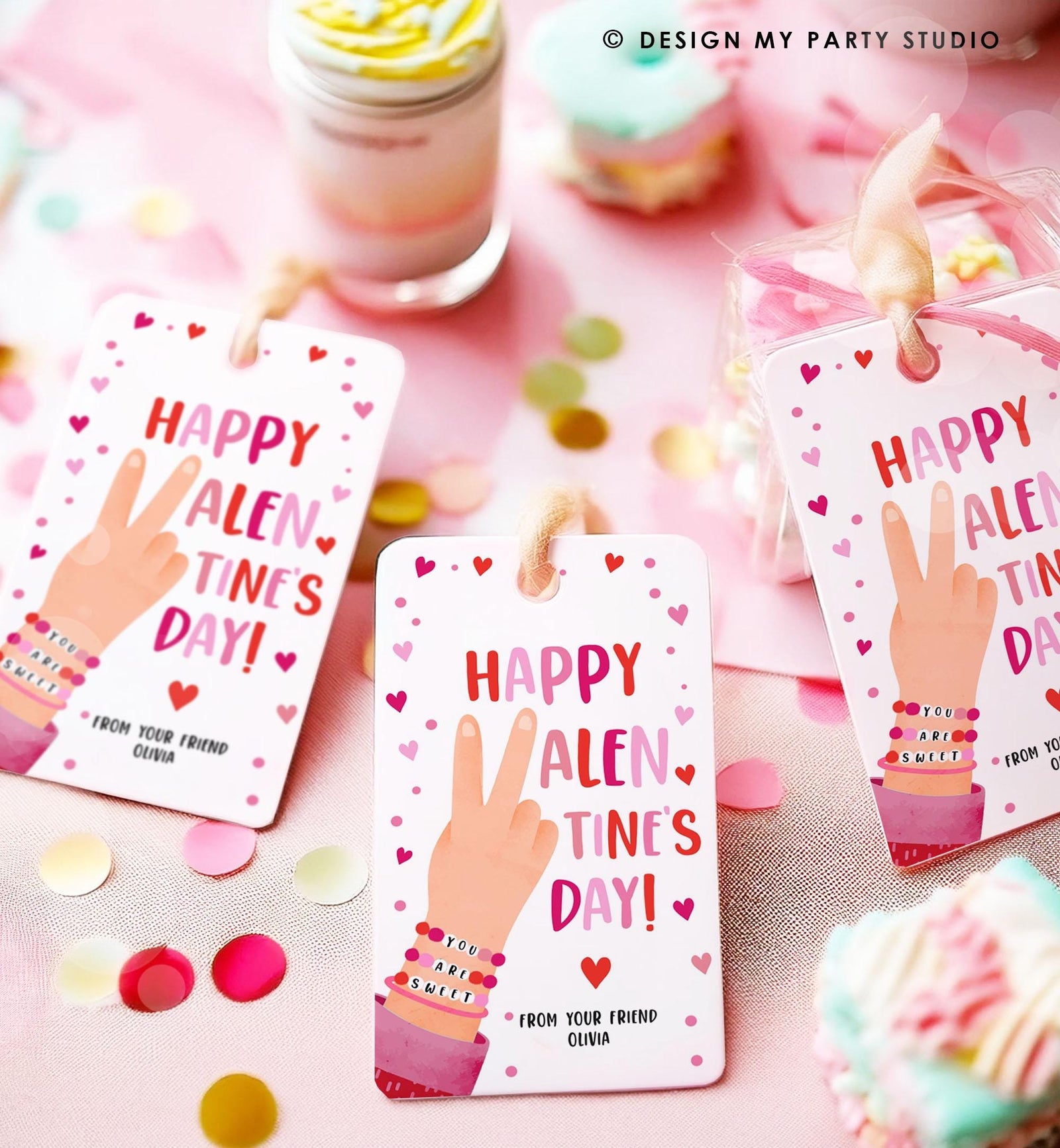Editable Bracelet Valentines Tag Happy Valentine's Day Gift Tag Card You Are Sweet Girls Kids School Classroom Digital Printable 0370