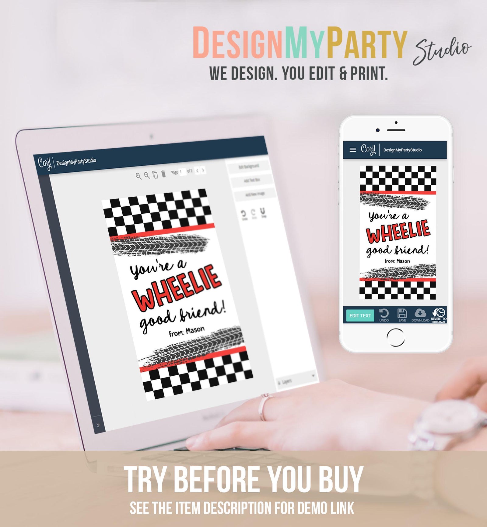 Editable Car Themed Valentine's Day Gift Tag Wheelie Good Friend Valentine Card Boys Favor Classroom School Digital Download Printable 0370