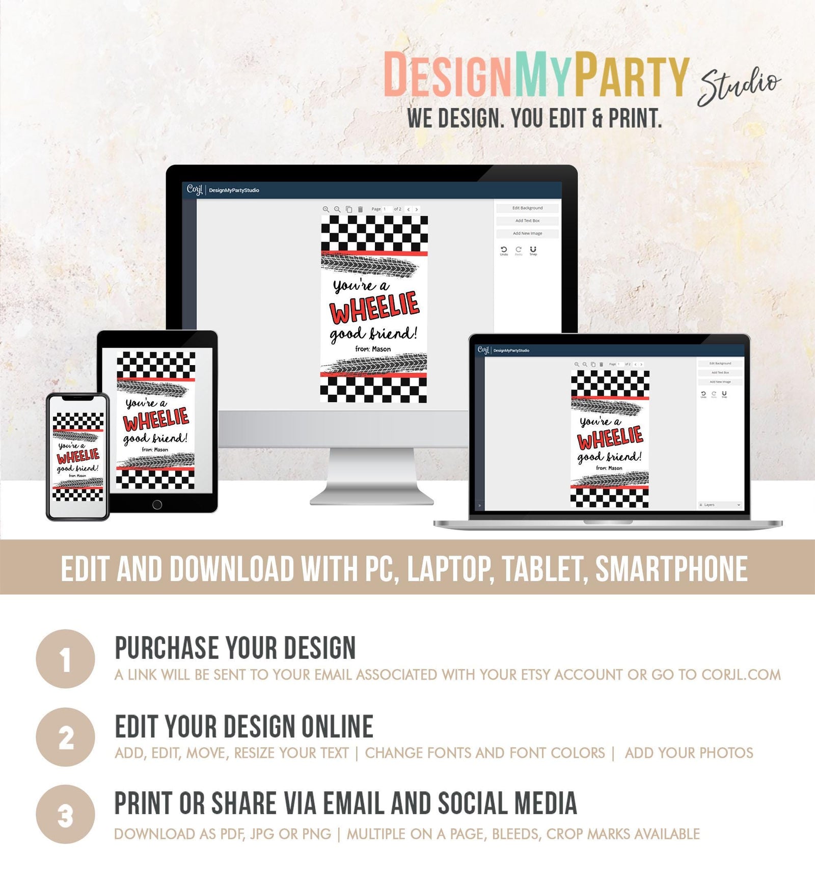 Editable Car Themed Valentine's Day Gift Tag Wheelie Good Friend Valentine Card Boys Favor Classroom School Digital Download Printable 0370