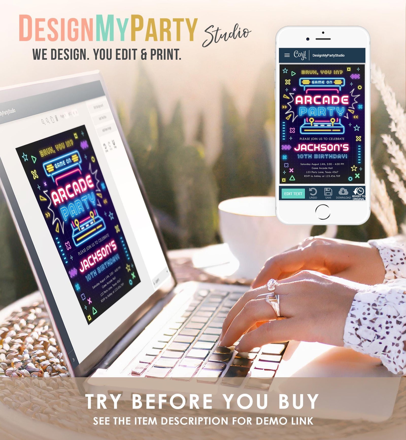 Editable Arcade Party Birthday Invitation Animals Neon Glow Game On Hall Boy Video Games Digital Download Evite Template Printable 0535