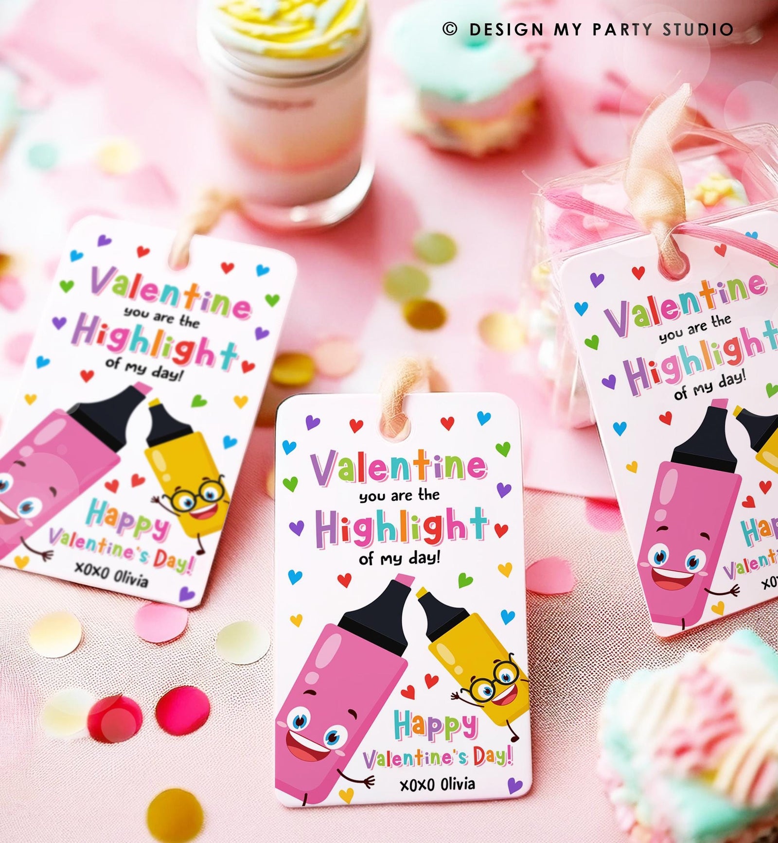 Editable Valentine You're the Highlight Valentines Day Gift Tag Markers Pen Highlighter Favor Kids School Classroom Template Printable 0370