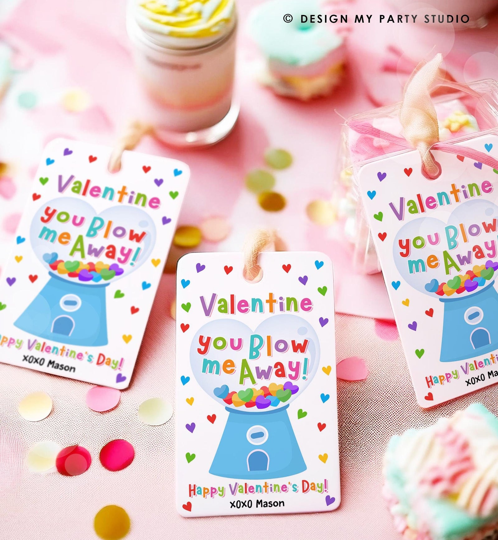 Editable Valentine You Blow Me Away Valentines Day Gift Tag Boy Gumball Machine Bubble Gum Kids School Classroom Template Printable 0370