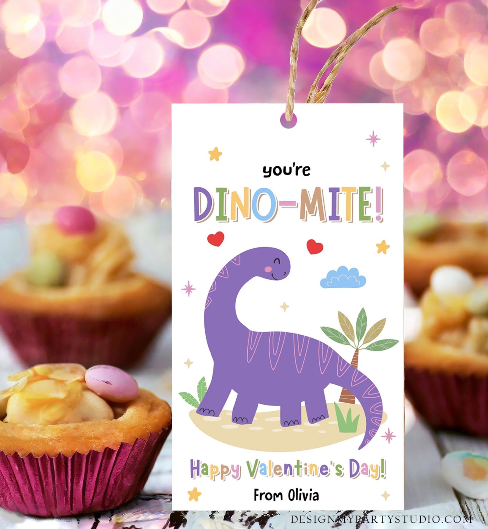 Editable You're Dino-Mite Valentines Day Gift Tag Dinosaur Dino Dinomite Card Favor Kids School Classroom Template Printable 0370