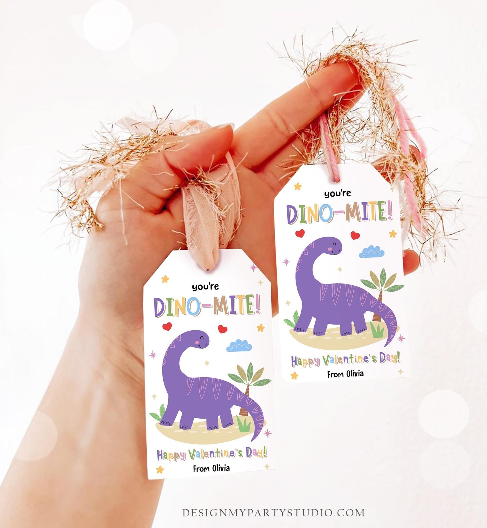 Editable You're Dino-Mite Valentines Day Gift Tag Dinosaur Dino Dinomite Card Favor Kids School Classroom Template Printable 0370
