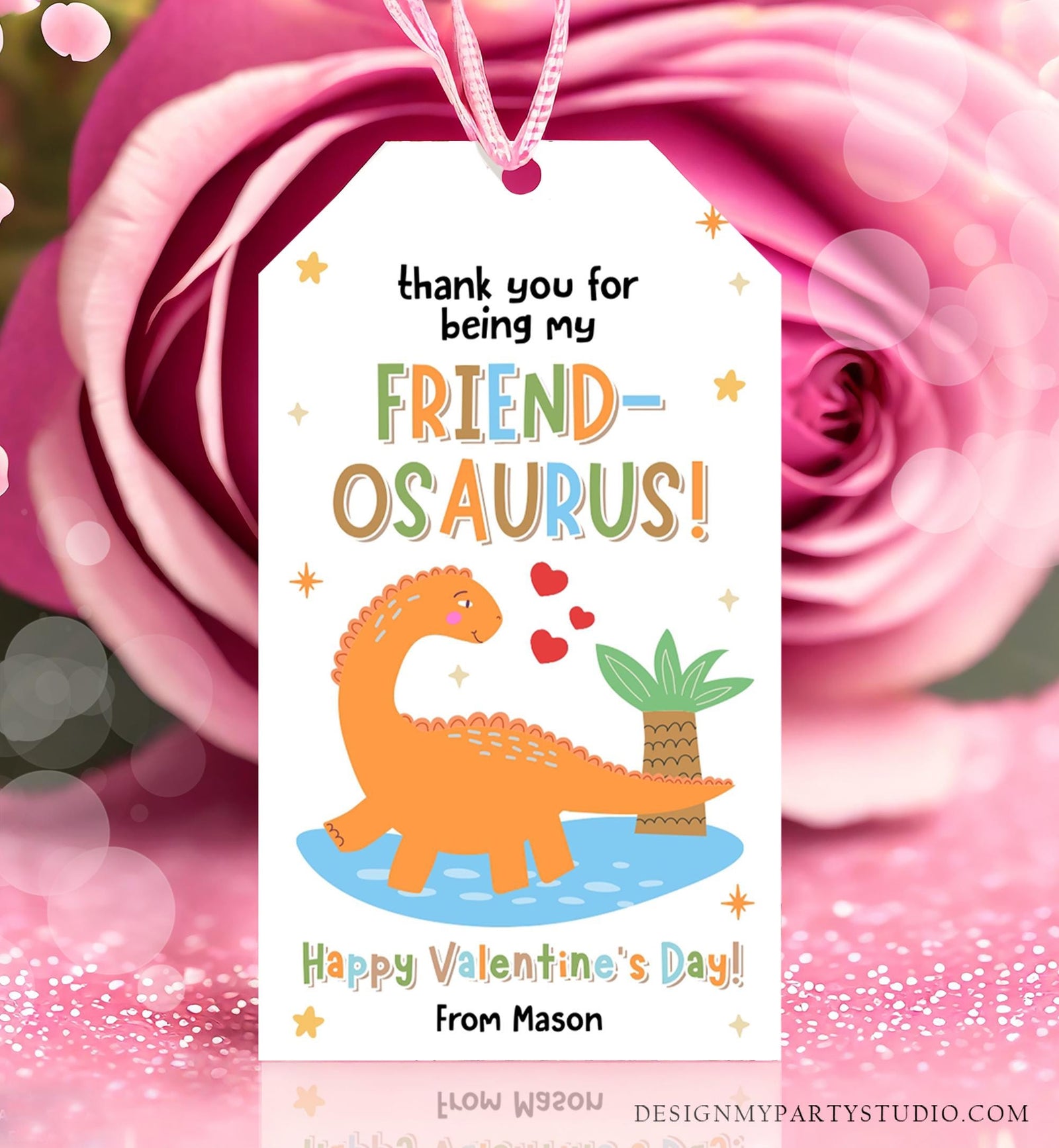 Editable Friend-Osaurus Valentines Day Gift Tag Dinosaur Dino Friendosaurus Card Favor Kids School Classroom Template Printable 0370