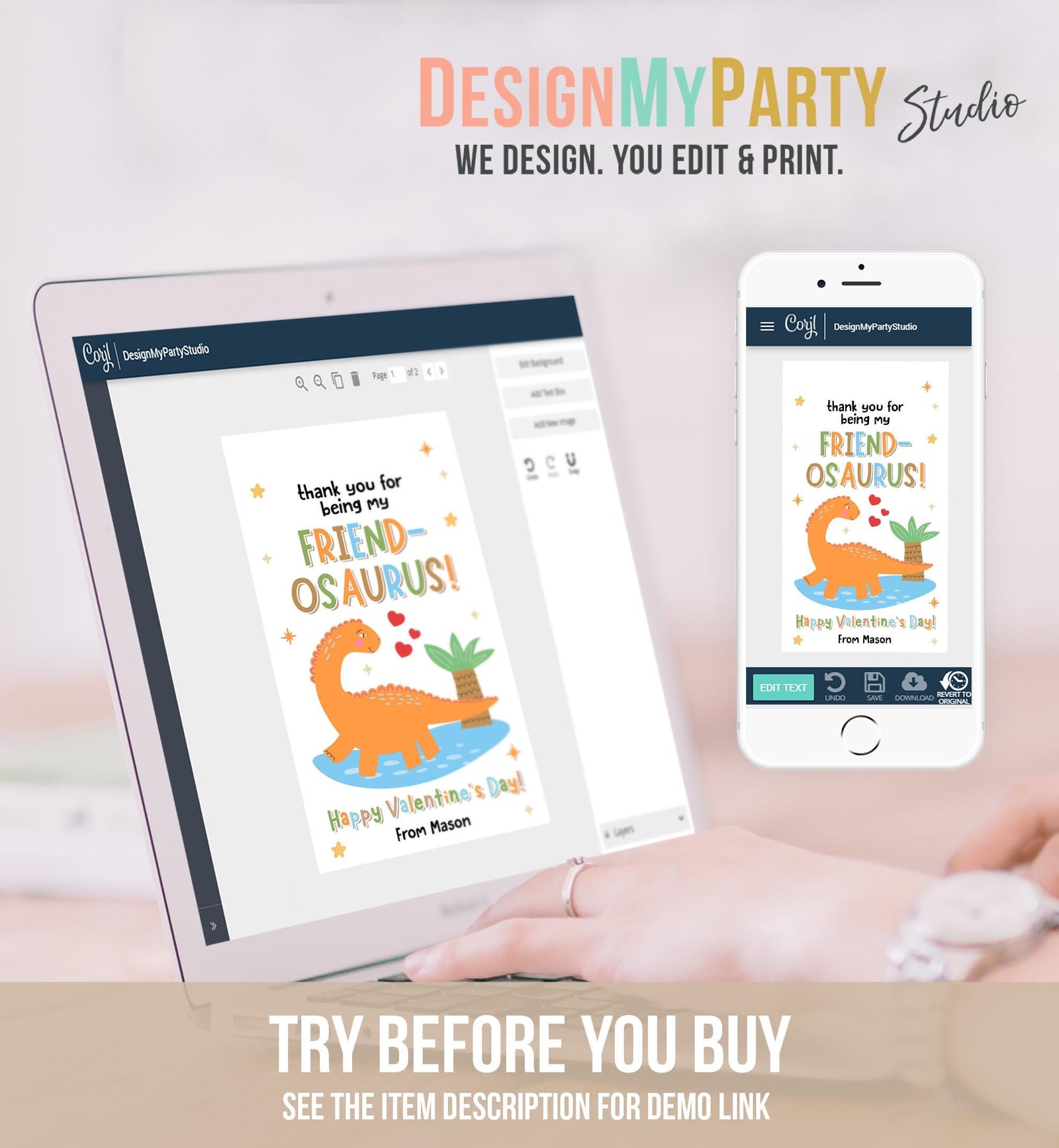 Editable Friend-Osaurus Valentines Day Gift Tag Dinosaur Dino Friendosaurus Card Favor Kids School Classroom Template Printable 0370