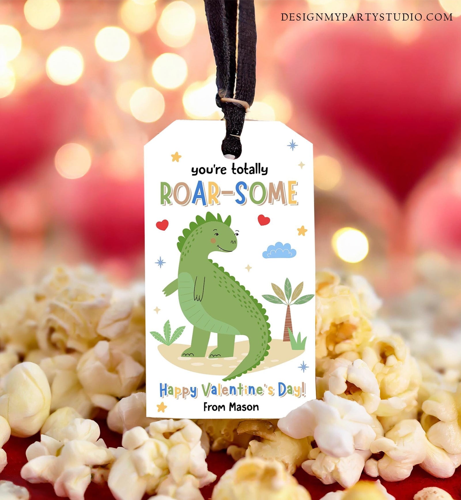 Editable Roar-Some Valentines Day Gift Tag Dinosaur Dino T-Rex Rawr Totally Roarsome Card Kids School Classroom Template Printable 0370