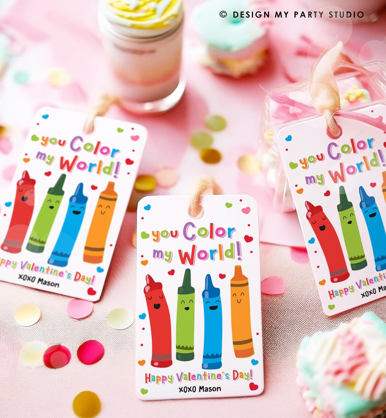 Editable You Color My World Crayon Valentines Day Gift Tag Valentine Paint Colors Bag Favor Kids School Classroom Template Printable 0370