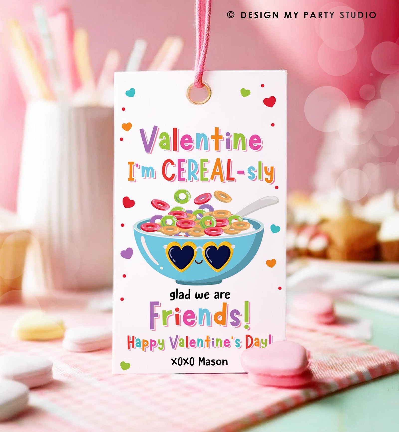 Editable I'm Cereal-Sly Glad We Are Friends Valentines Day Gift Tag Valentine Breakfast Cereal Kids School Classroom Template Printable 0370