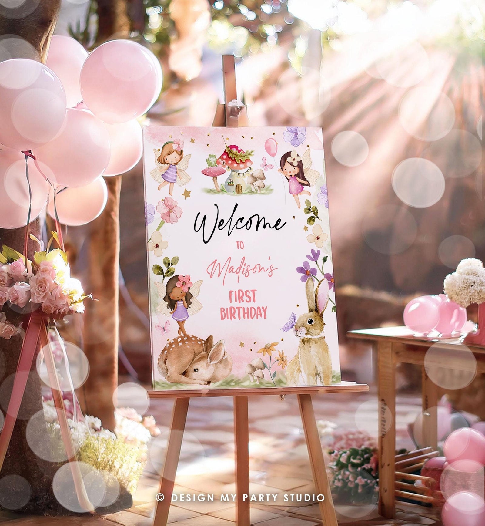 Editable Fairy Birthday Welcome Sign Fairy Garden Sign Whimsical Welcome Enchanted Forest 1st Birthday Girl Digital Template Printable 0438