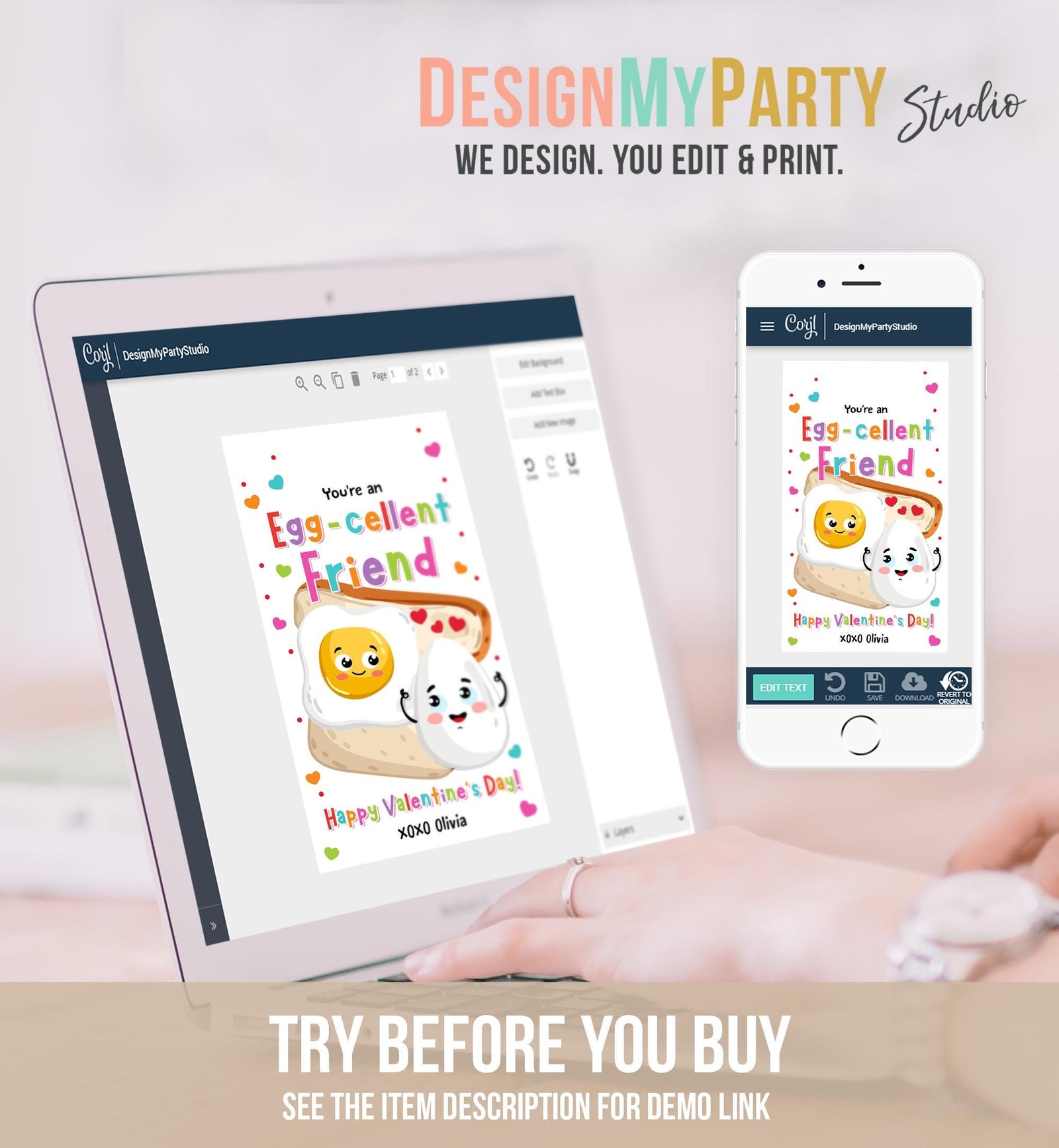 Editable You're an Egg-cellent Friend Valentines Day Gift Tag Valentine Fried Egg Sunny Side Up School Classroom Template Printable 0370