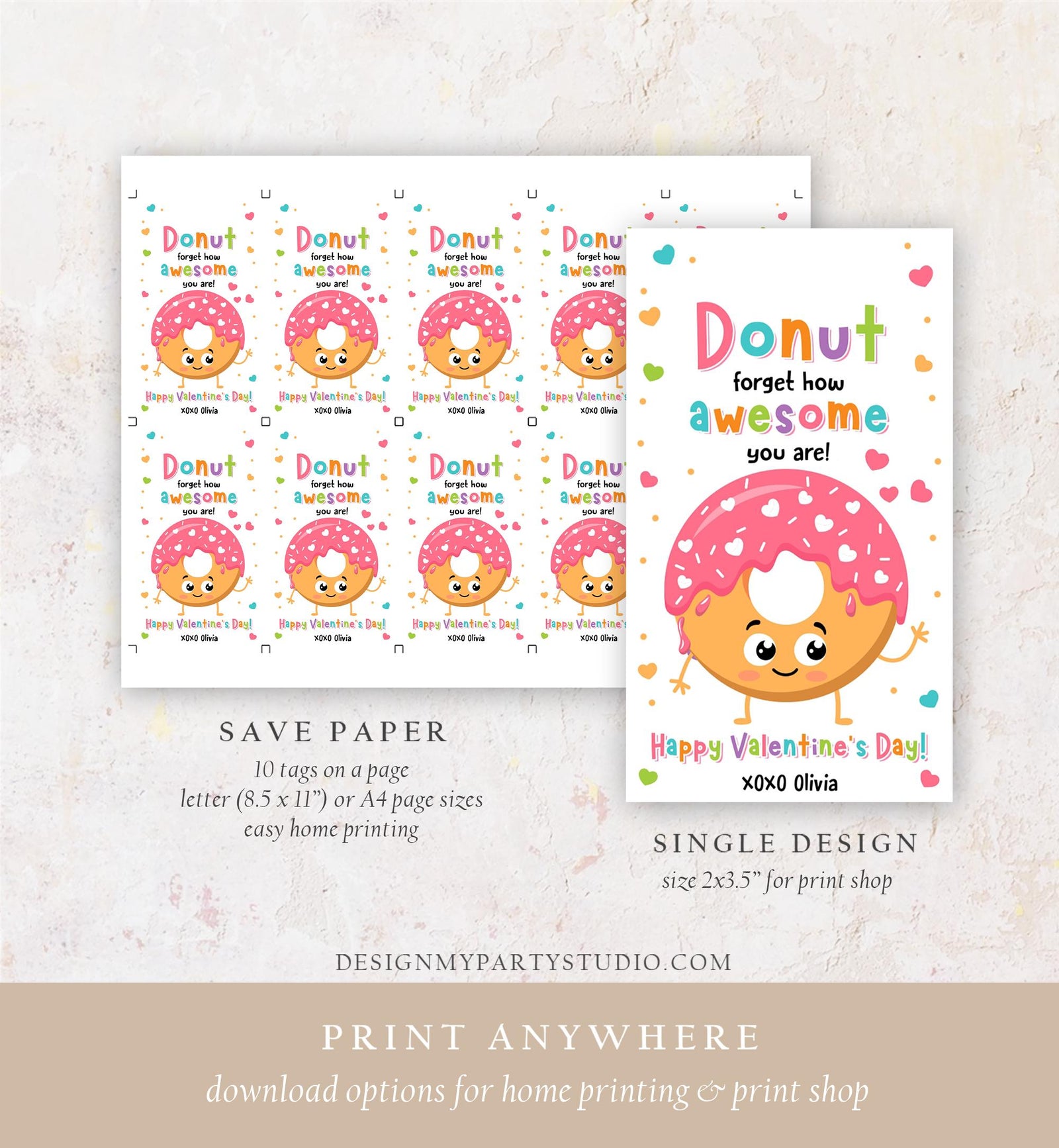 Editable Donut Forget How Awesome You Are Valentines Day Gift Tag Valentine Sweets Candy Donuts School Classroom Template Printable 0370