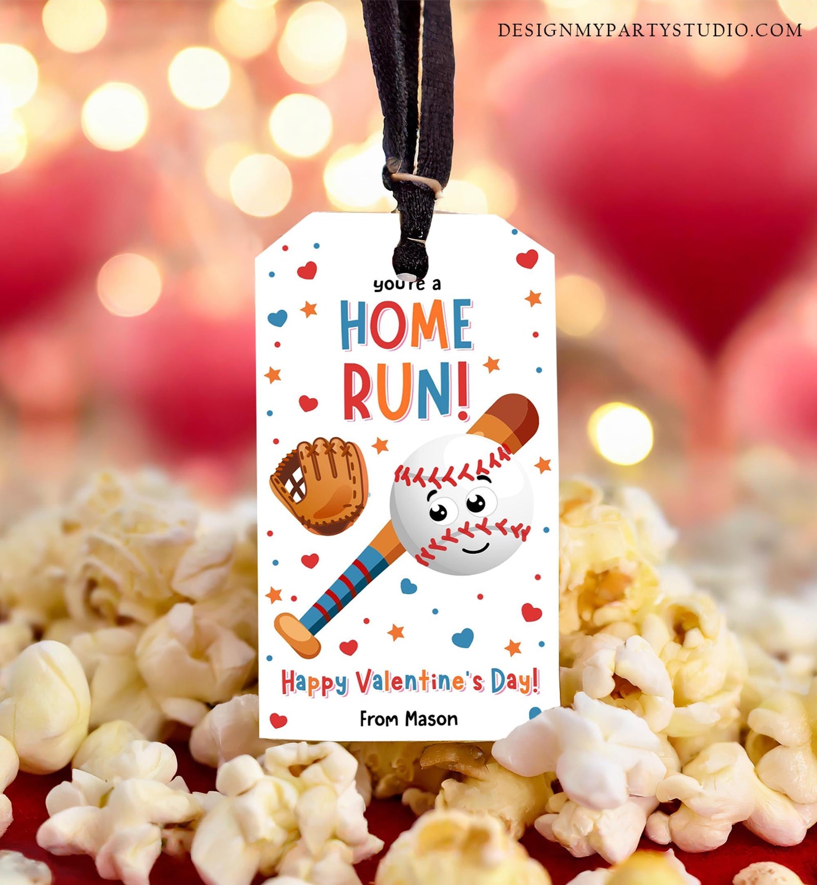 Editable You're a Home Run Valentines Day Gift Tag American Baseball Ball Glove Bat Card Kids School Classroom Template Printable 0370