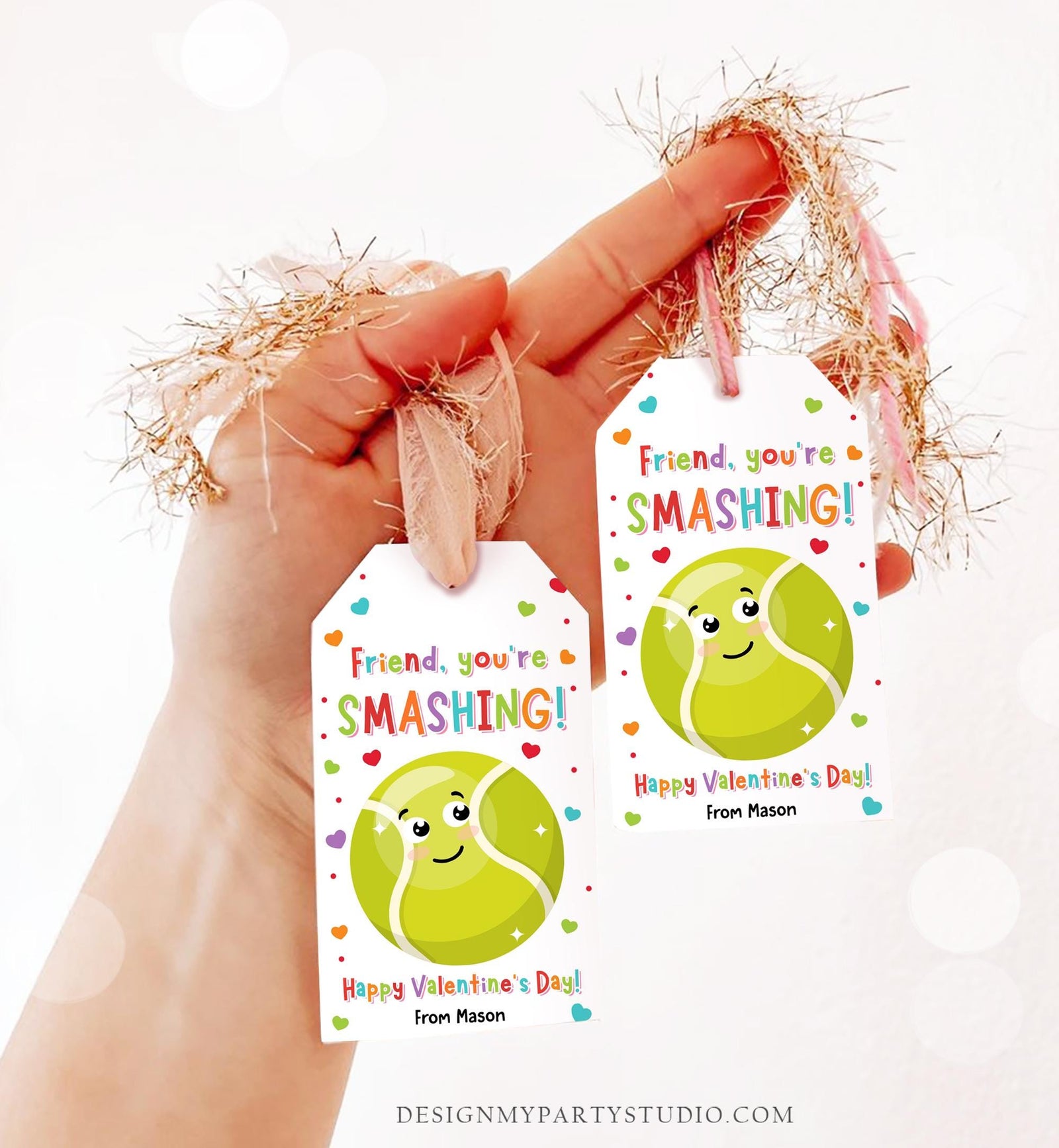 Editable Friend You Are Smashing Valentines Day Gift Tag Tennis Ball Ace Smash Favor Card Kids School Classroom Template Printable 0370