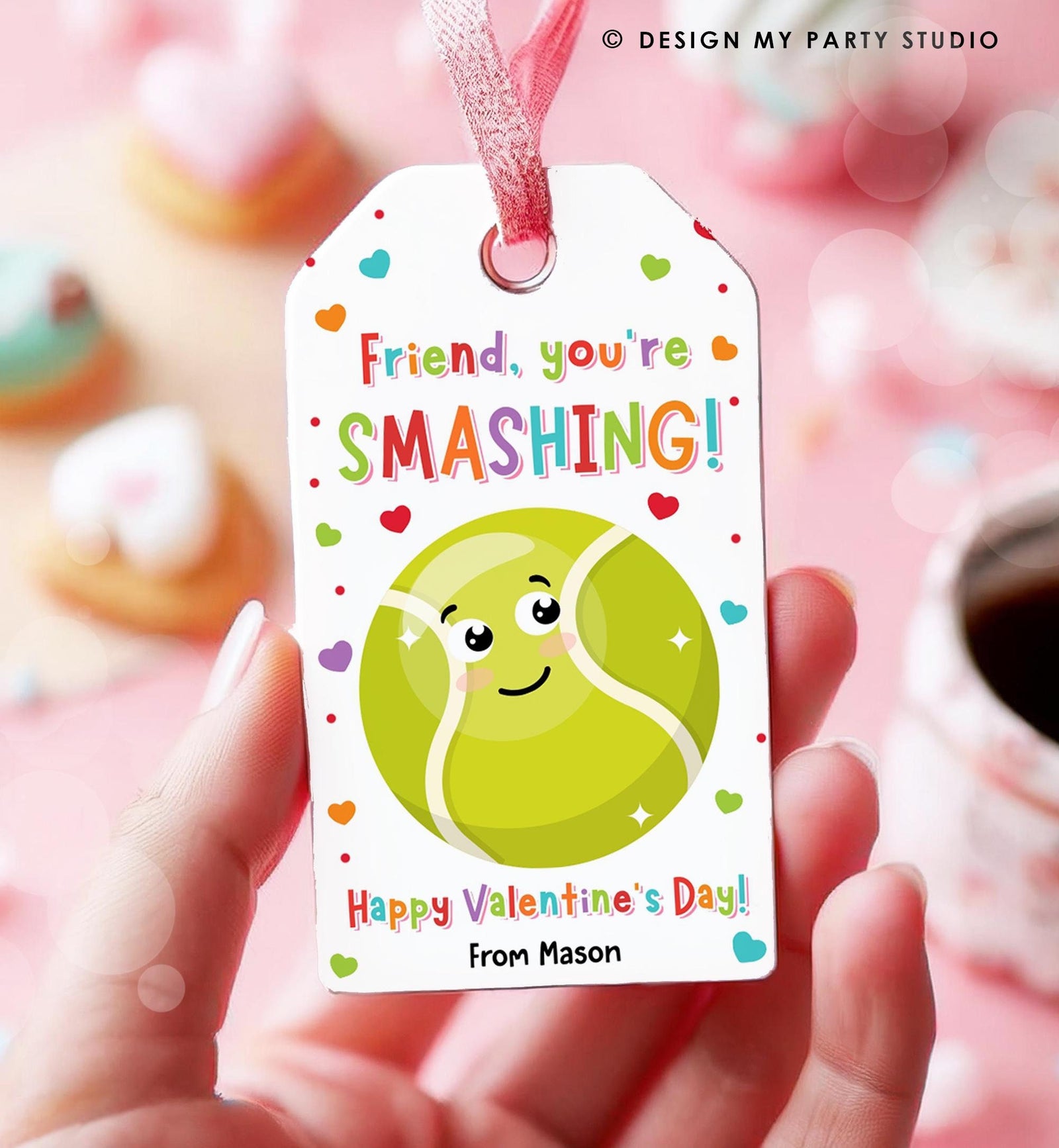 Editable Friend You Are Smashing Valentines Day Gift Tag Tennis Ball Ace Smash Favor Card Kids School Classroom Template Printable 0370