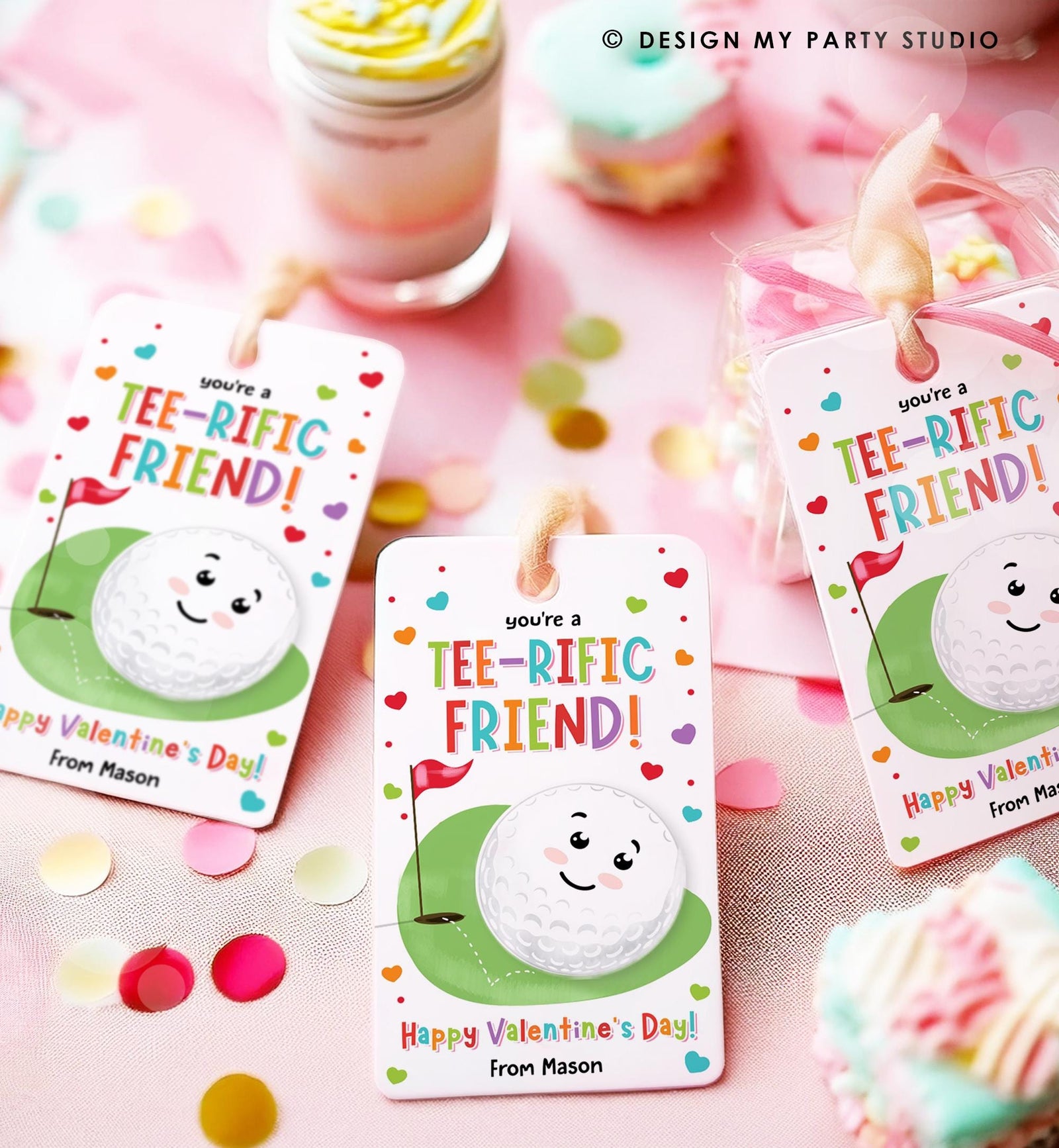 Editable You're a Tee-Rific Friend Valentines Day Gift Tag Golf Ball Hole in One Favor Card Kids School Classroom Template Printable 0370