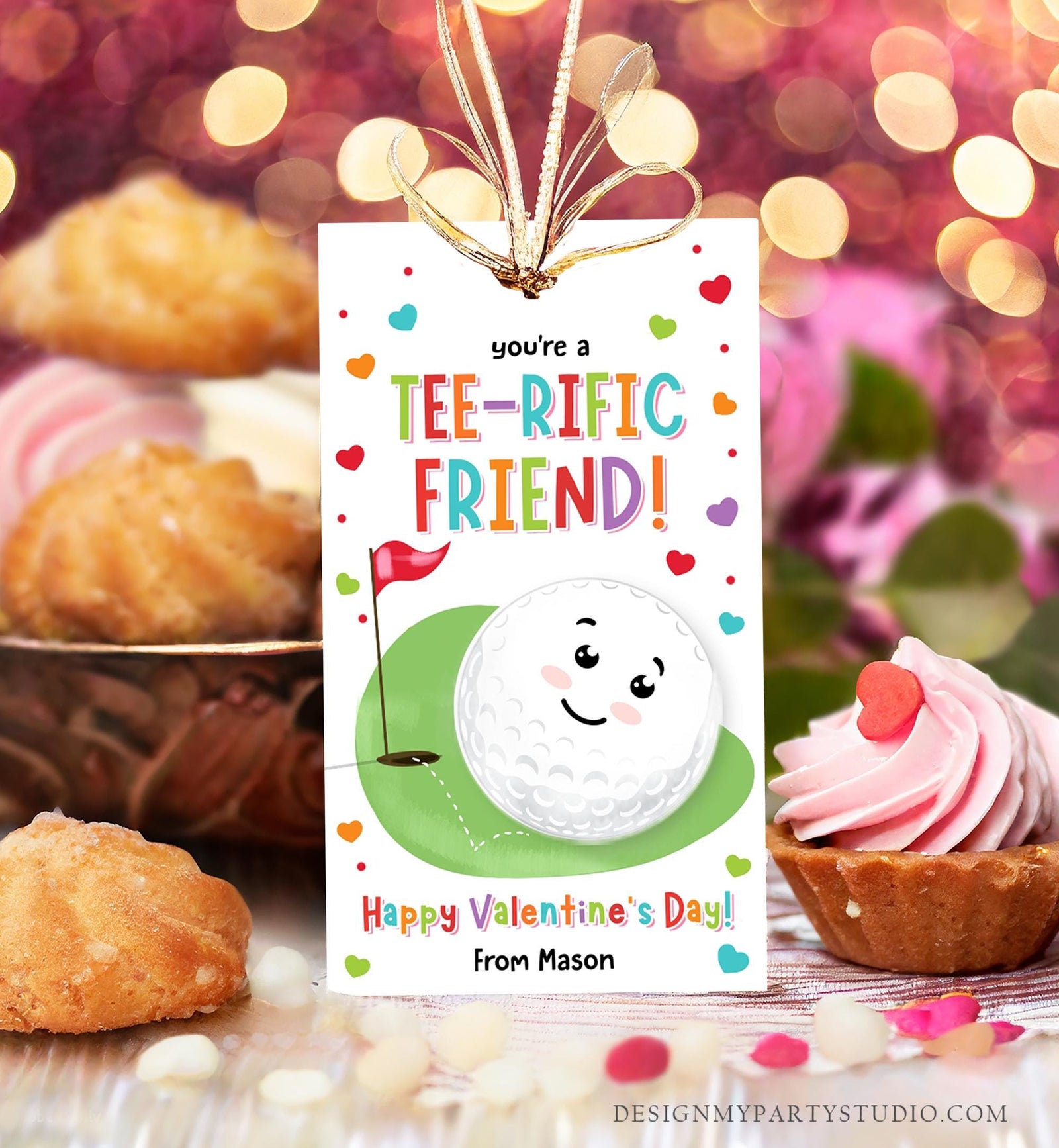 Editable You're a Tee-Rific Friend Valentines Day Gift Tag Golf Ball Hole in One Favor Card Kids School Classroom Template Printable 0370