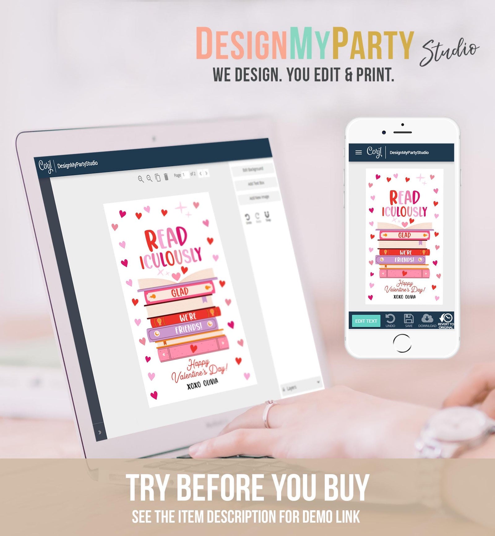 Editable Bookmark Valentine's Day Gift Tag Valentines Card Readiculously Glad we're Friends Kids School Class Daycare Digital Printable 0370