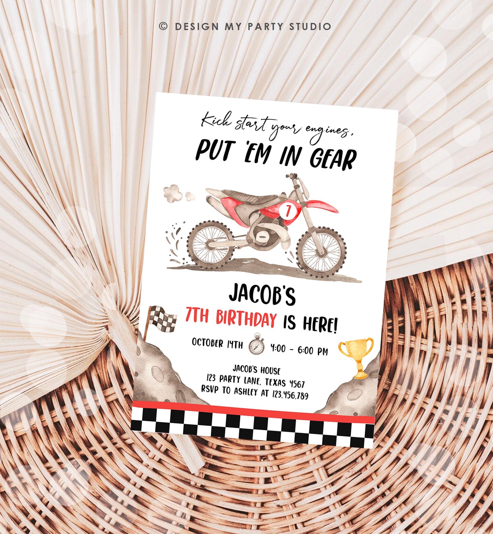 Editable Dirt Bike Birthday Invitation Start Engines Race on Over Motorbike Biking Motor Cross Red Boy Digital Template Printable 0542