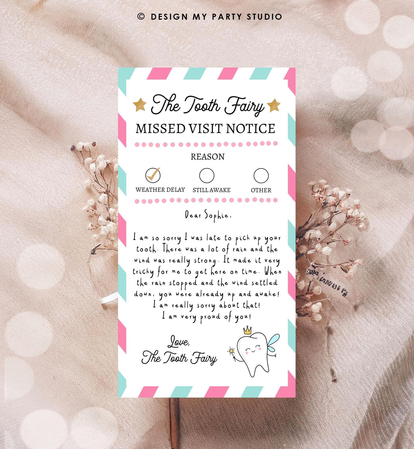 Editable Tooth Fairy Apology Note Official Fairy Note Missed Visit Notice Forgot to Come Kids Fairy Letter Digital Template Printable 0526