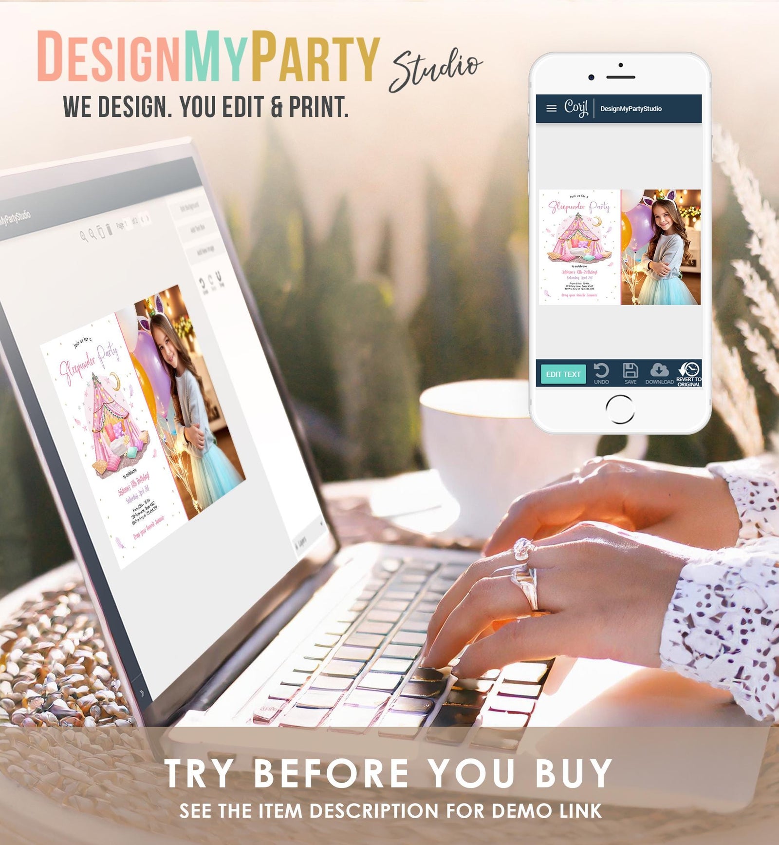 Editable Sleepunder Party Birthday Invitation Slumber Party Invite Pink Spa Tween Teen Glamping Movie Digital Evite Template Printable 0499