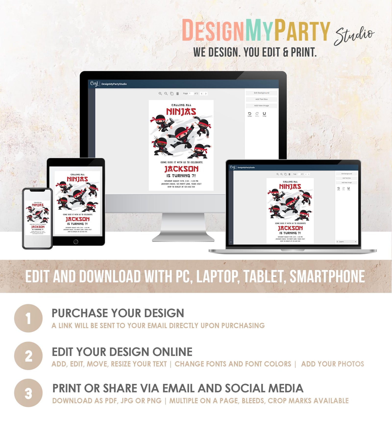 Editable Ninja Birthday Invitation Boy Red Martial Arts Party Warrior Karate Ninjutsu Digital Download Evite Template Printable 0534